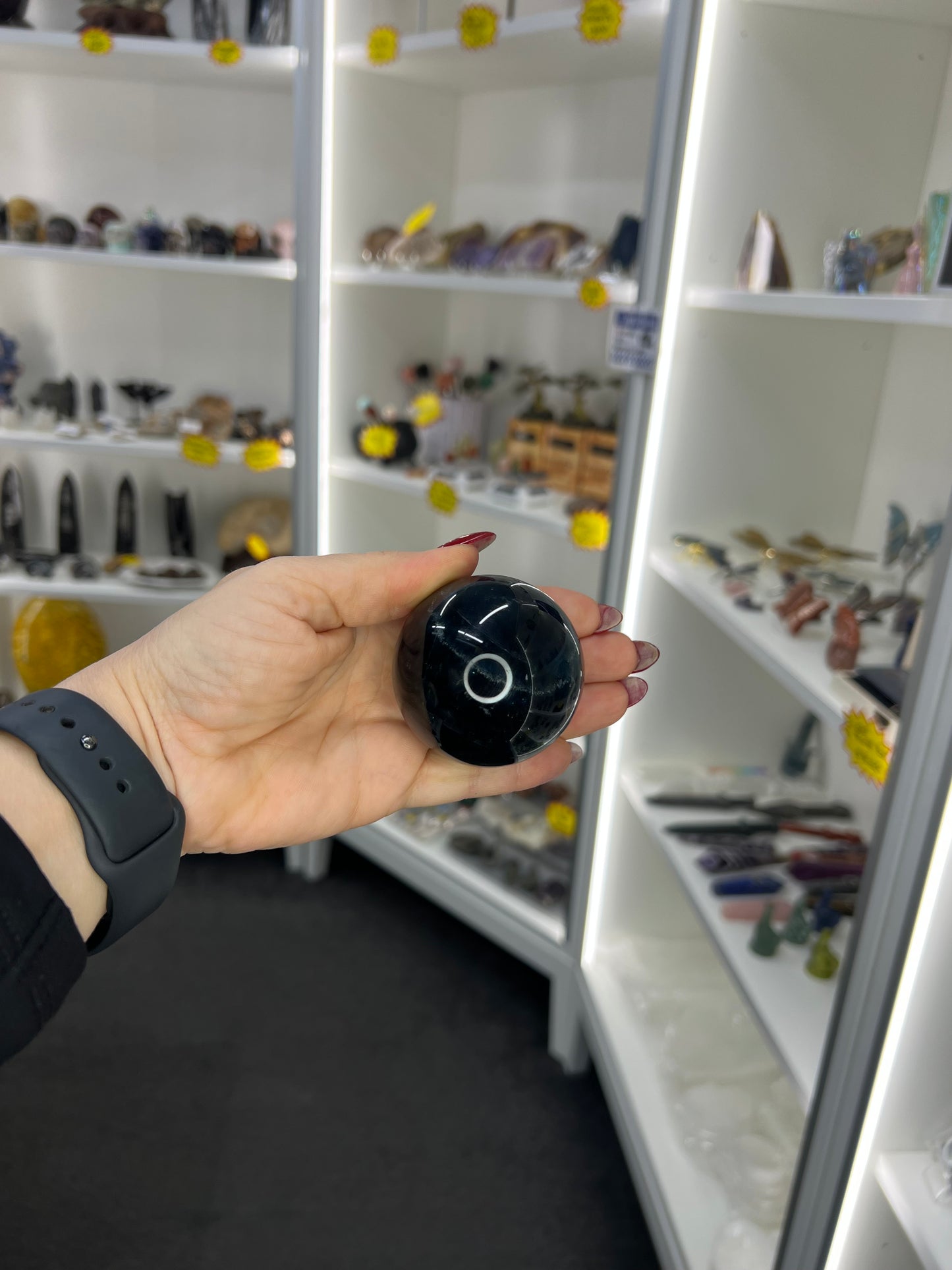 Black Fluorite Sphere on Stand (UV Reactive)