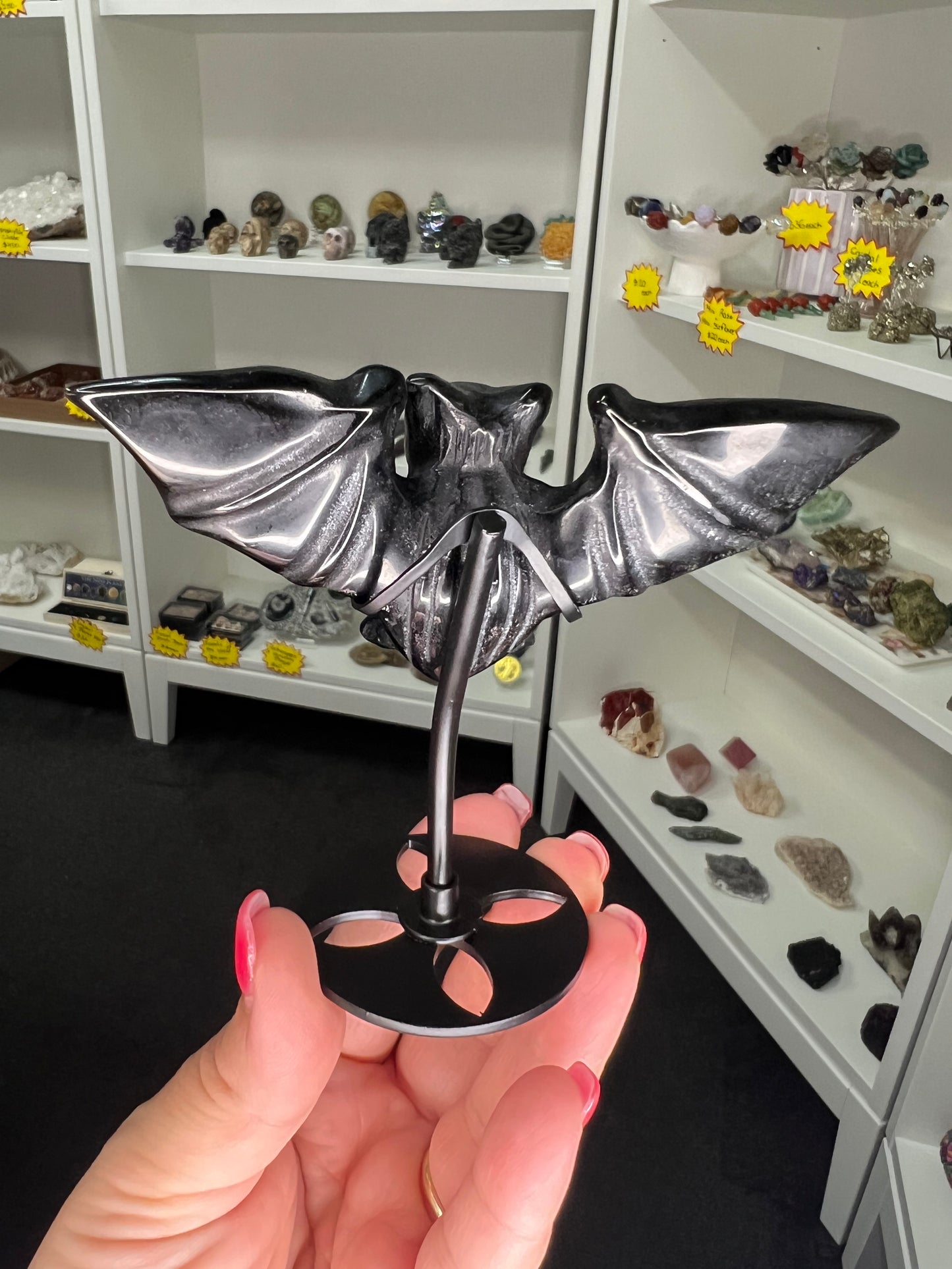 Black Obsidian Bat on Stand