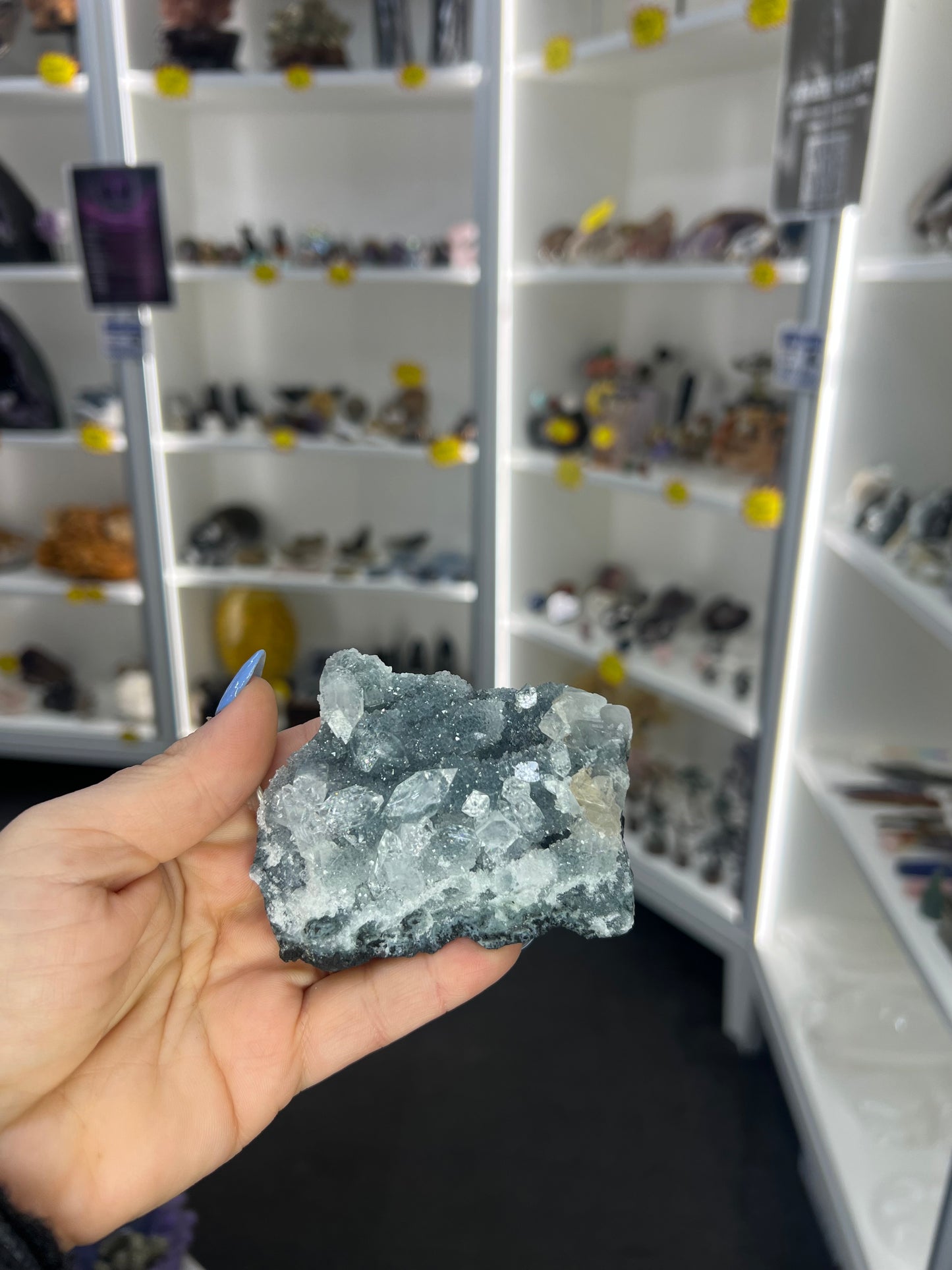 Apophyllite on Blue Chalcedony