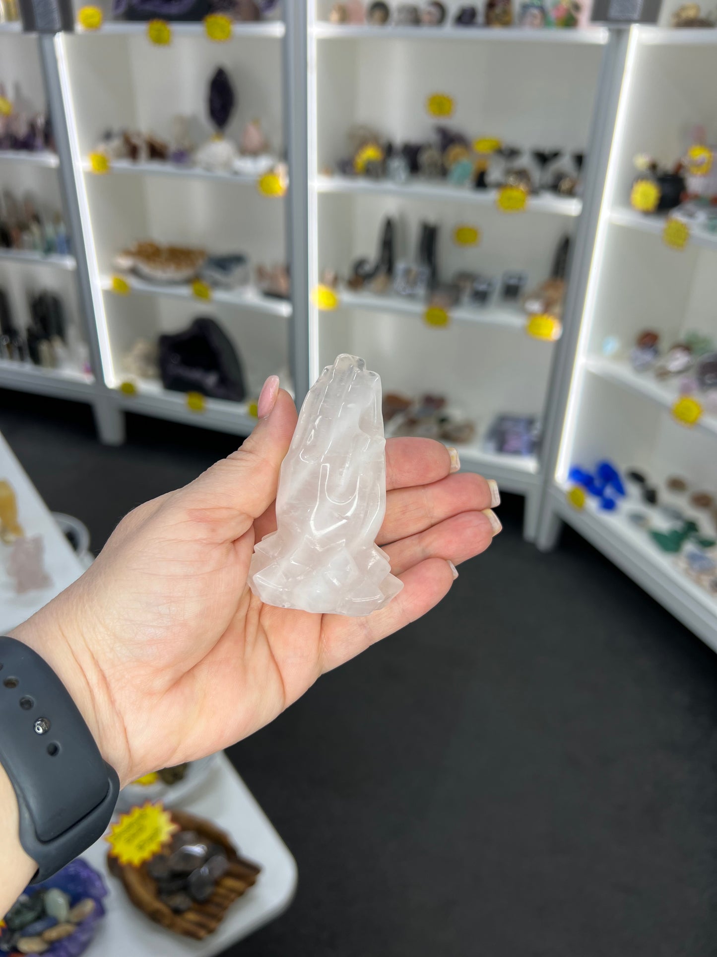 Rose Quartz Praying Hands on Lotus