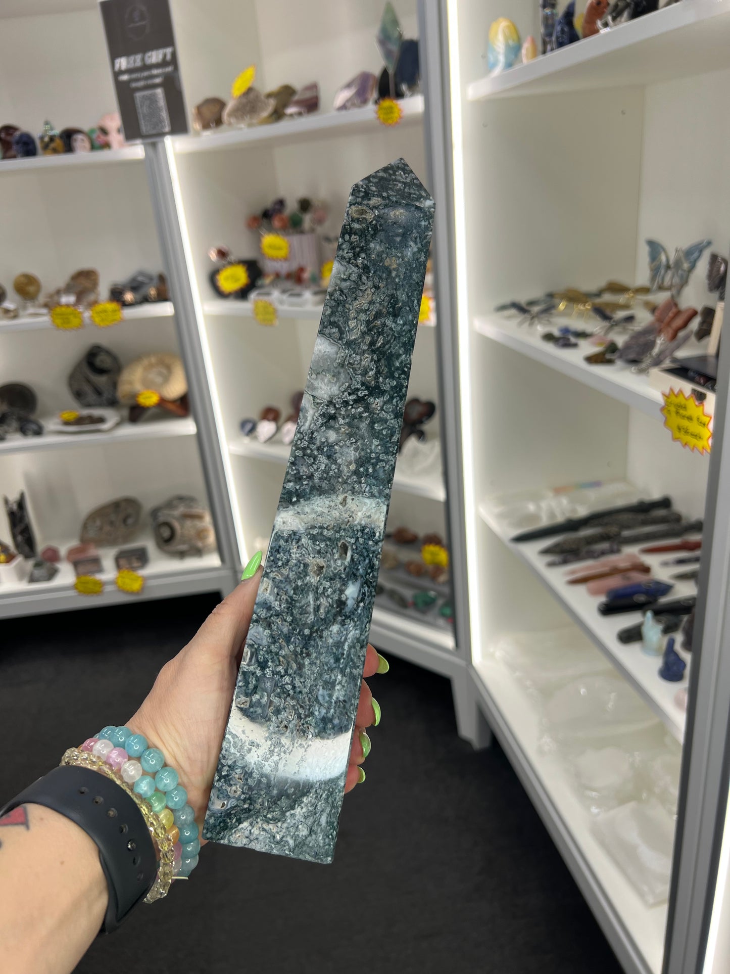 Huge Moss Agate Tower