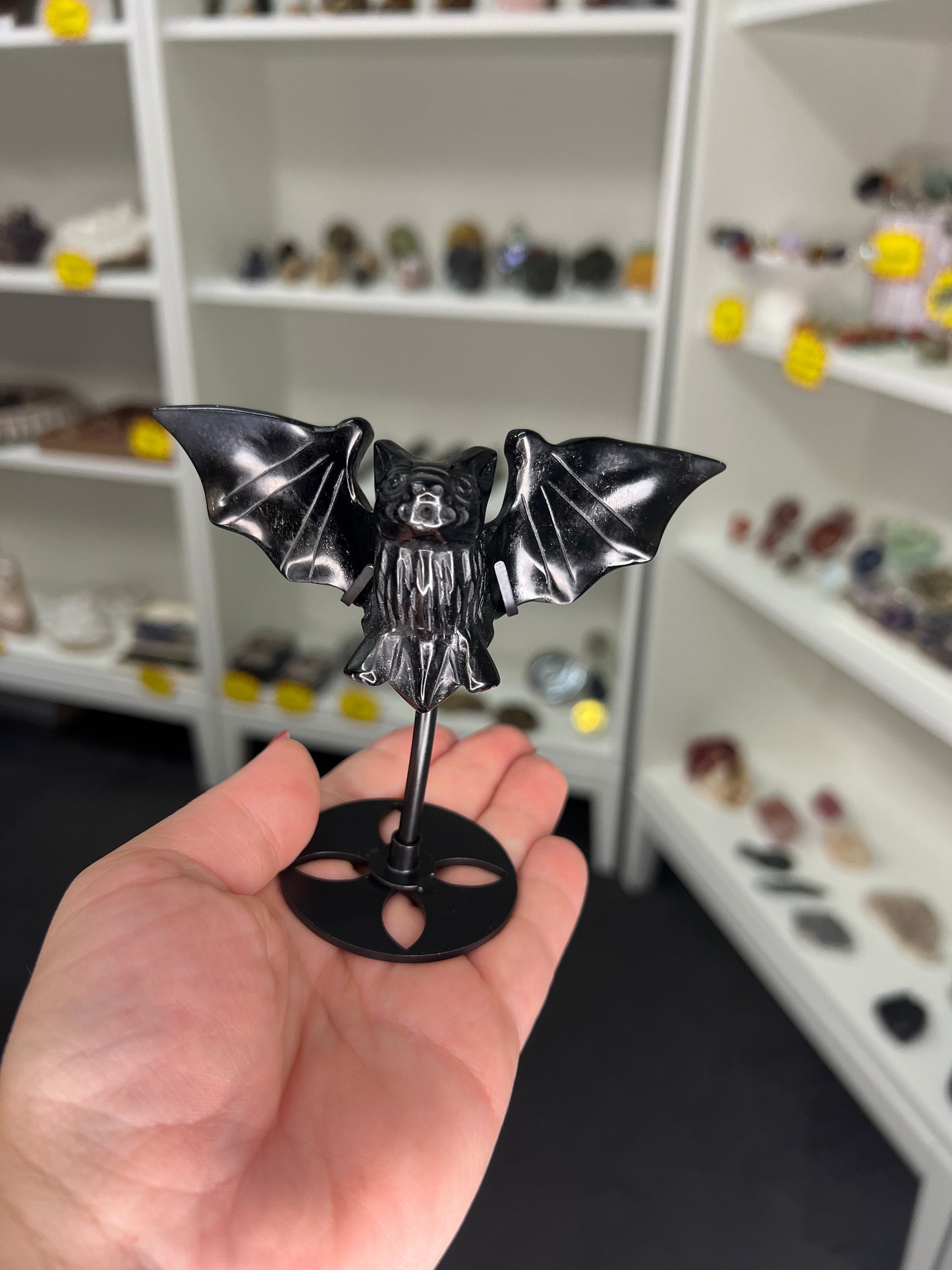 Black Obsidian Bat on Stand