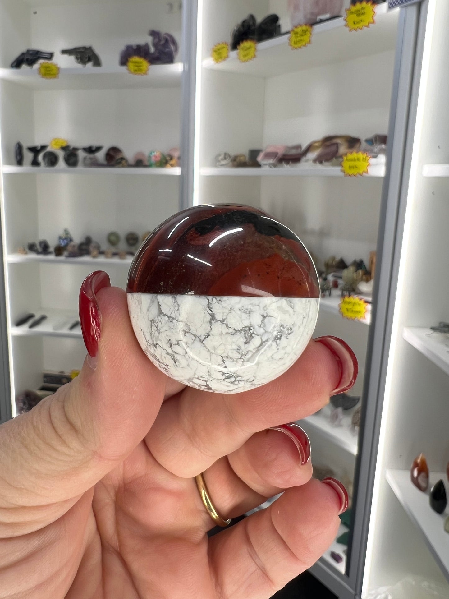 Red Jasper x Howlite Pokeball