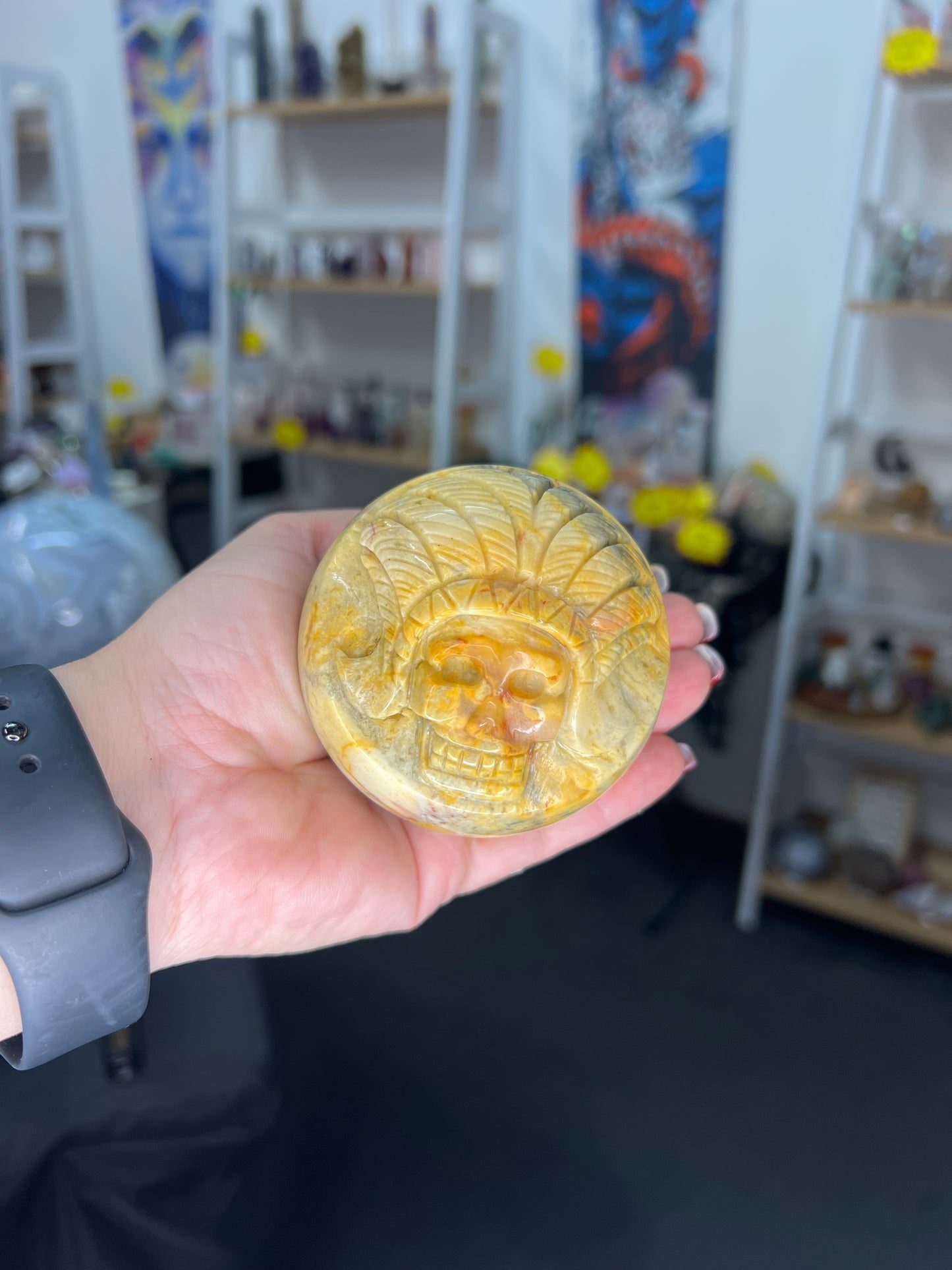 Crazy Lace Agate Indian Carved Sphere on Stand