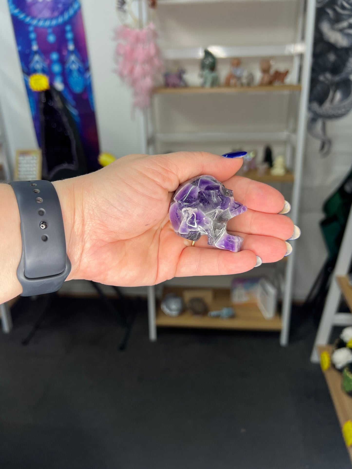 Chevron / Dream Amethyst Skull with Lepidolite Base Set