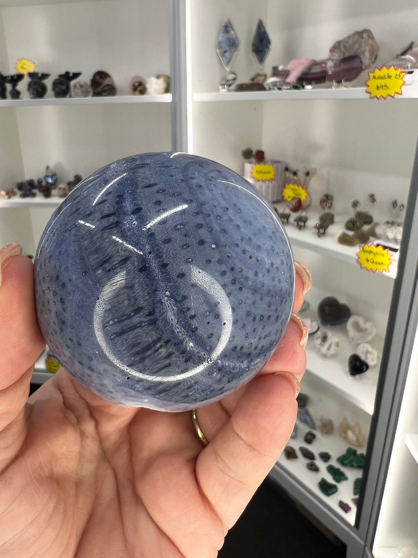 Blue Coral Jade Sphere on Stand