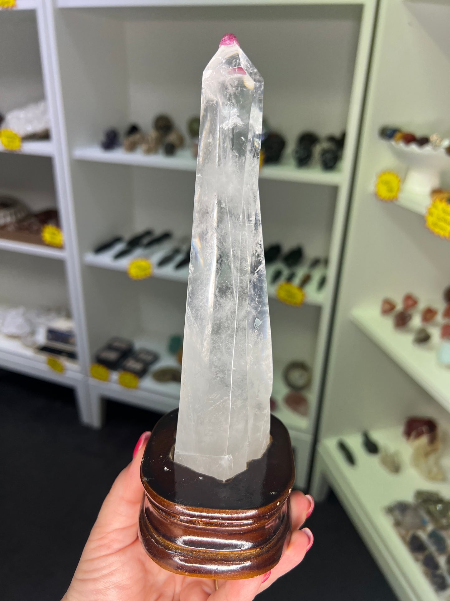 Clear Quartz Double Point Tower on Stand