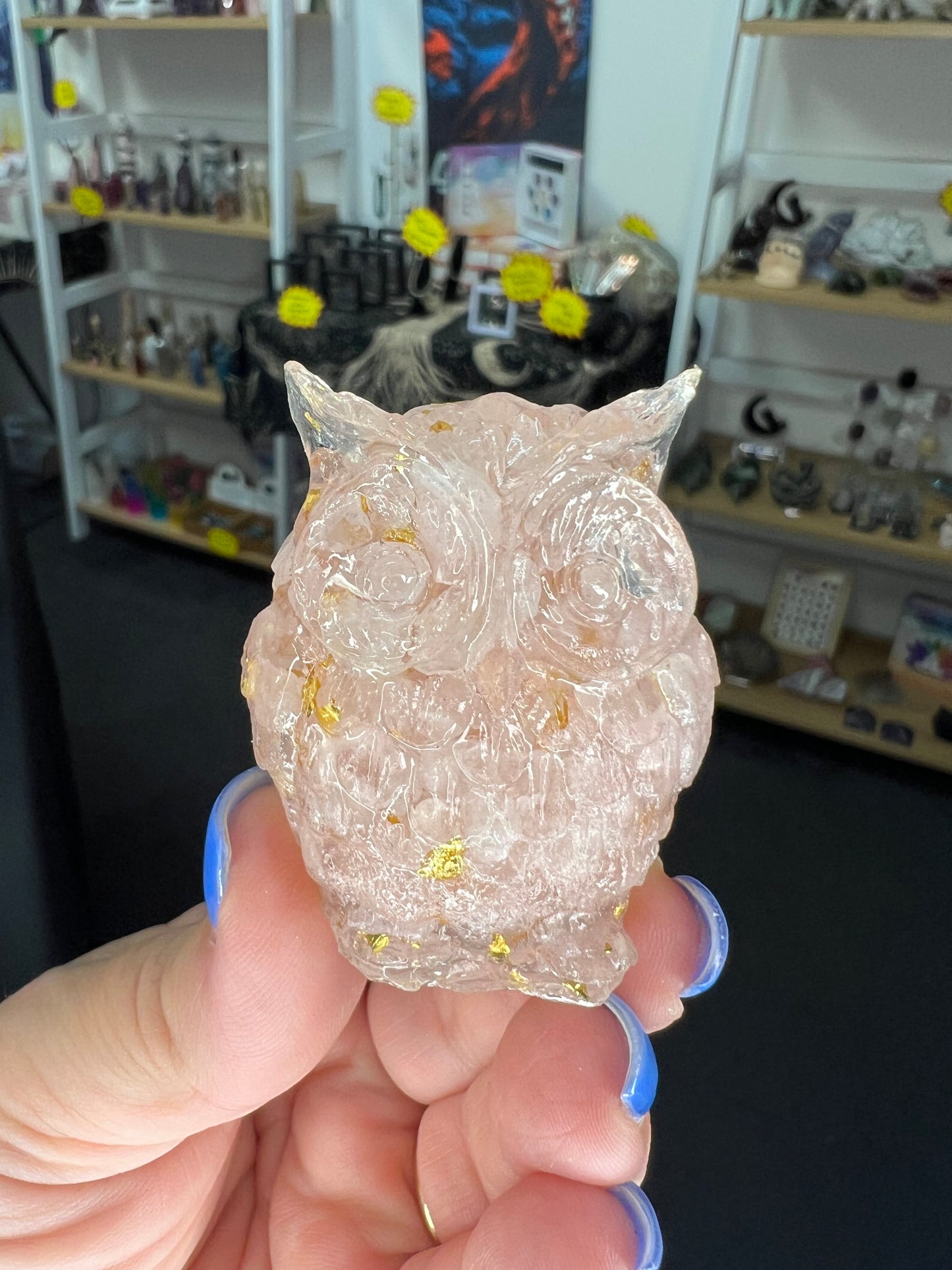 Rose Quartz in Resin Owl