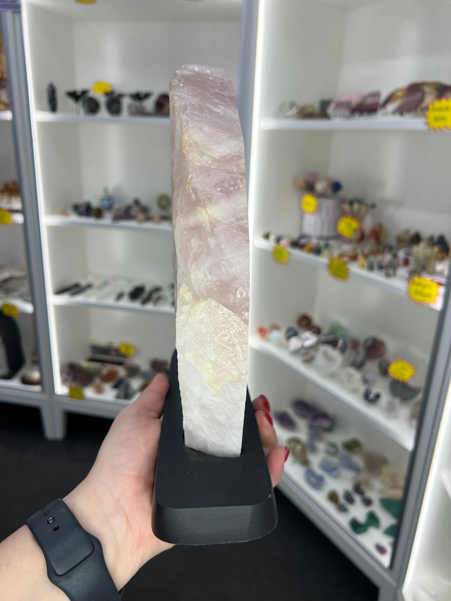 Rose Quartz on Wooden Stand