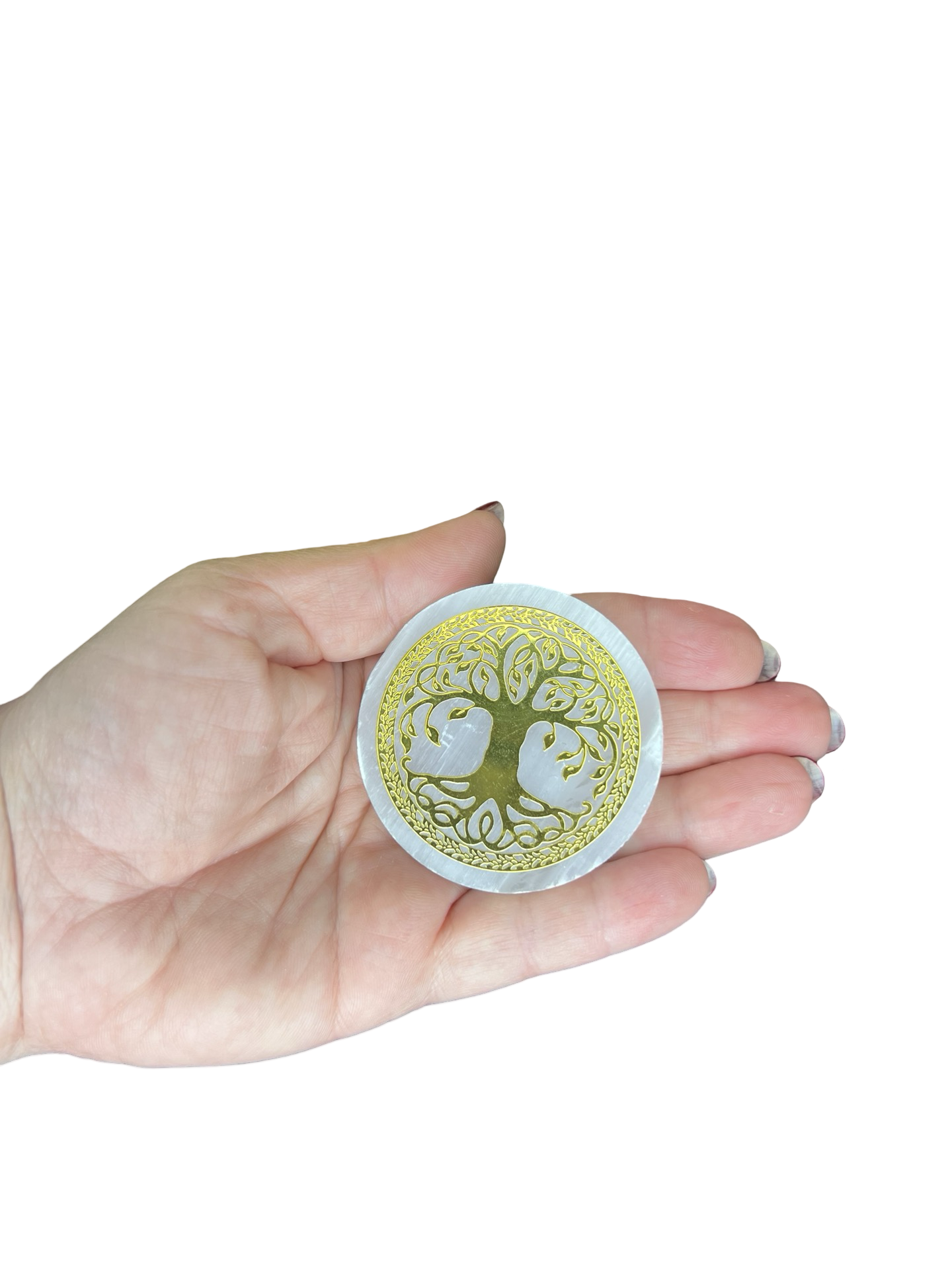 Selenite Disk with Tree of Life Print