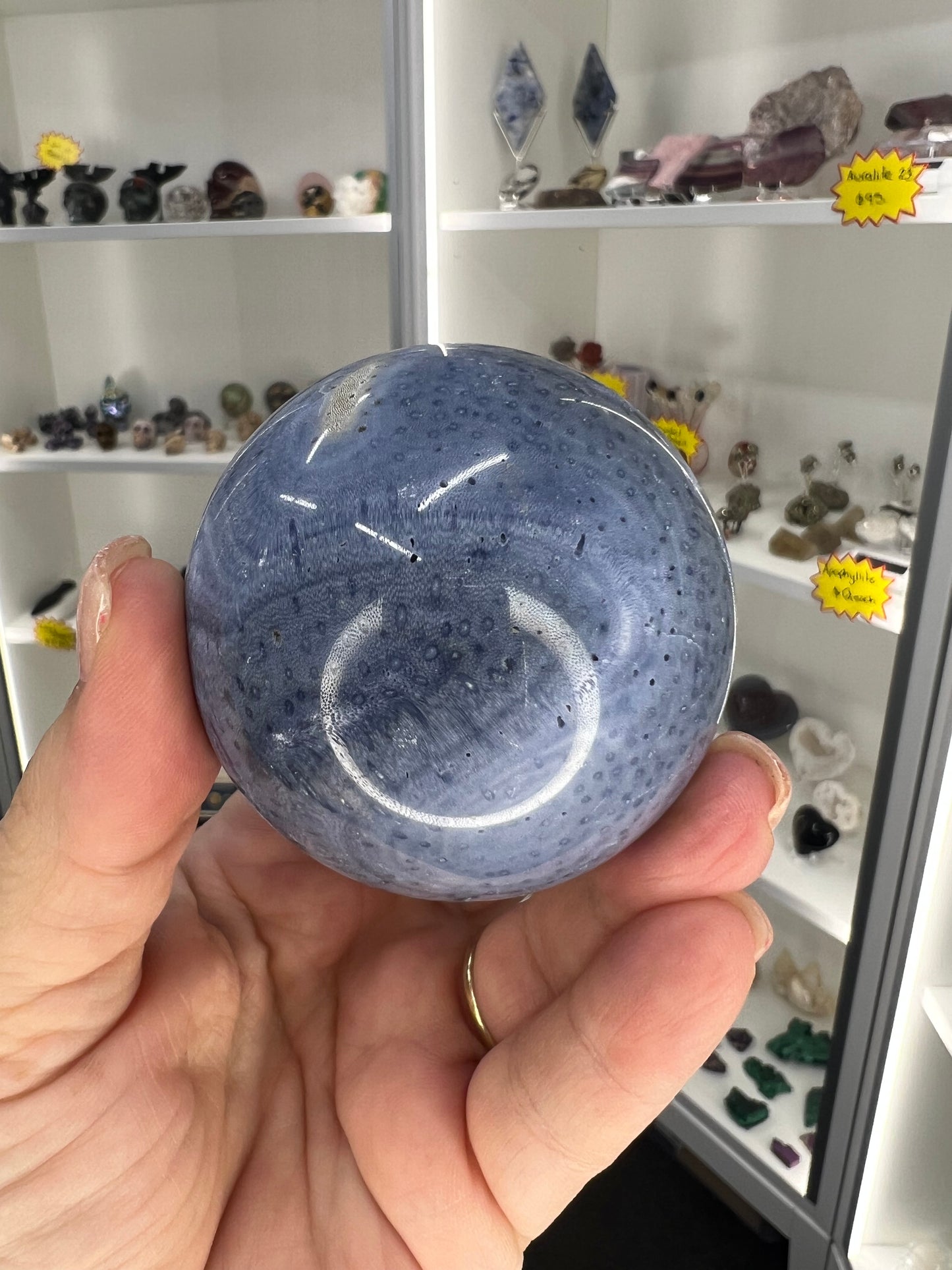 Blue Coral Jade Sphere on Stand