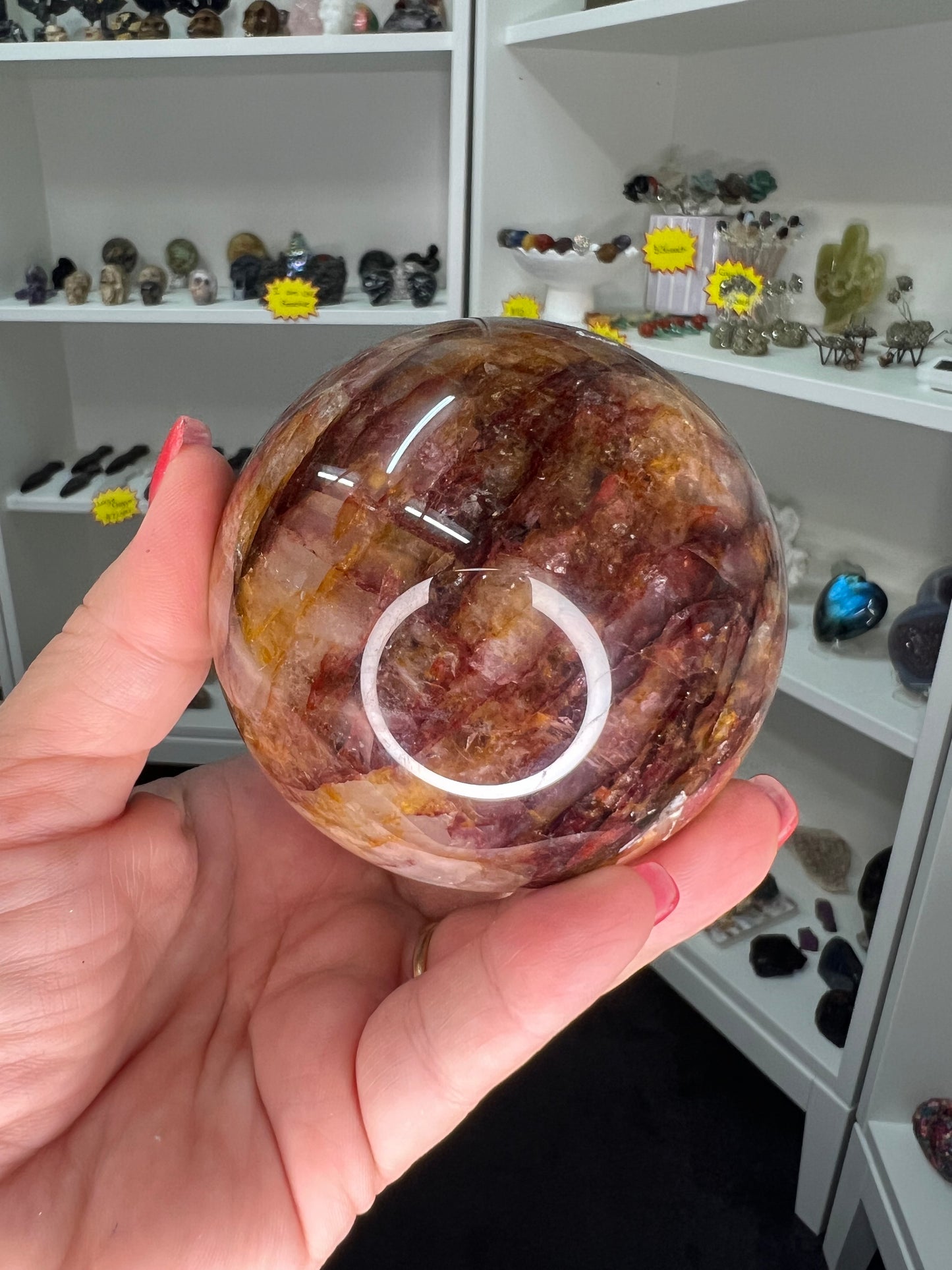 Fire Quartz x Golden Healer Sphere with Stand