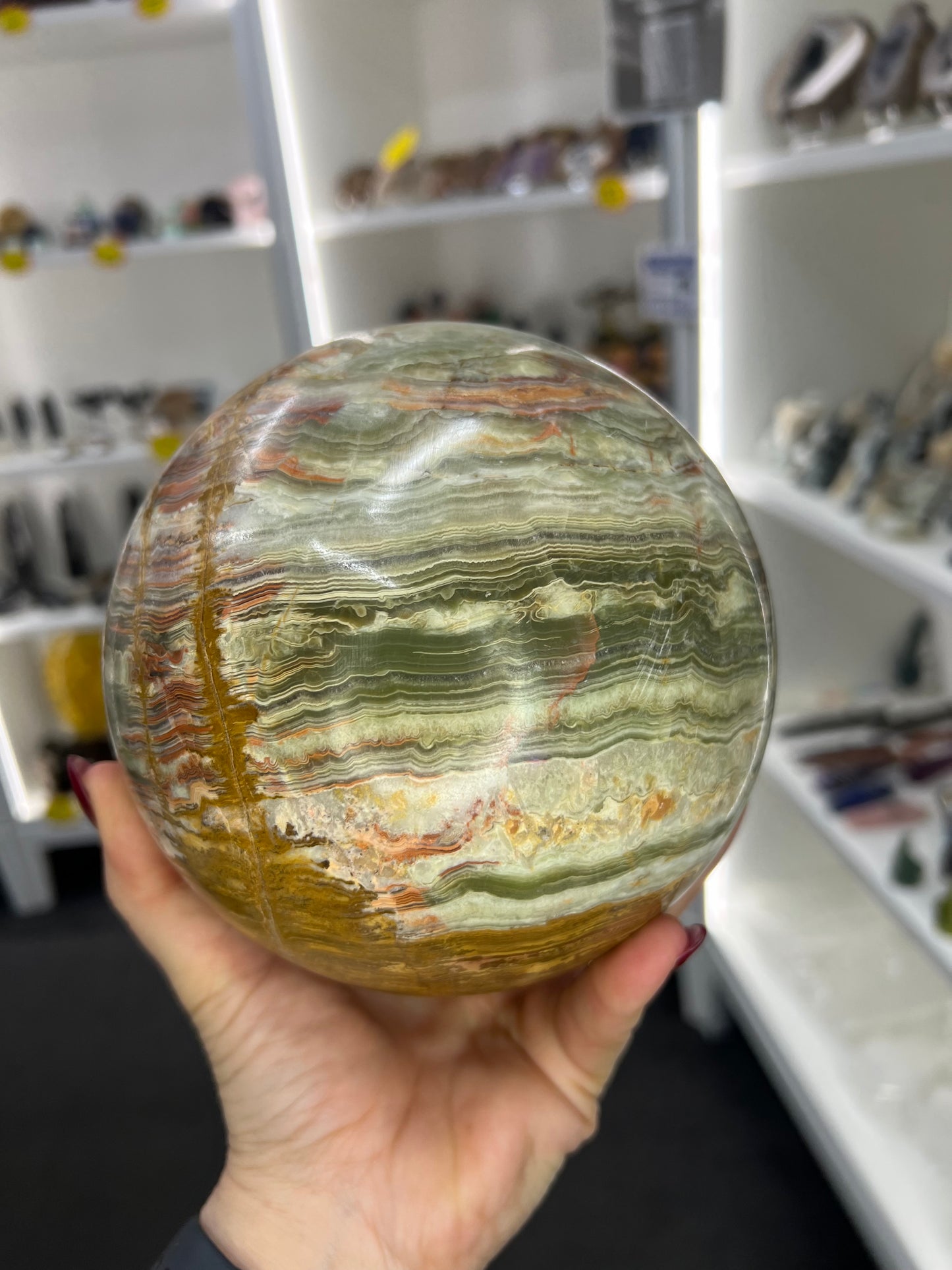 Huge Green Onyx Sphere with Stand