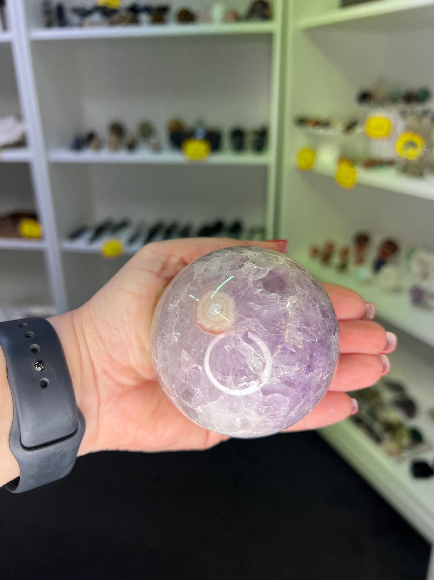 Amethyst x Flower Agate Sphere on Stand
