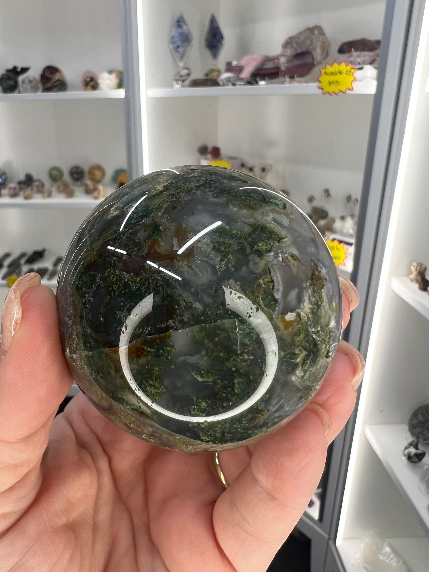 Moss Agate Sphere with Stand