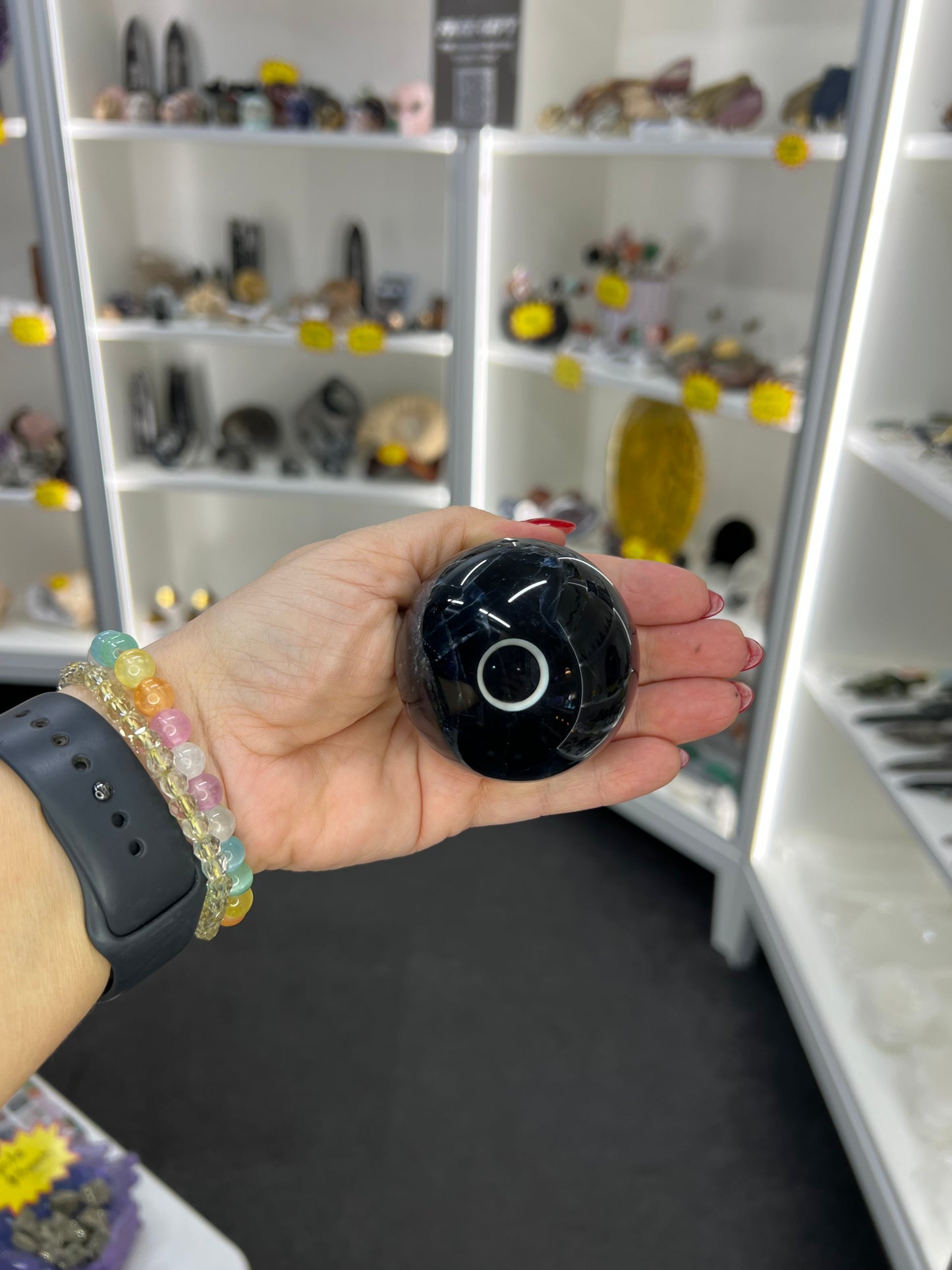 Black Fluorite Sphere with Stand