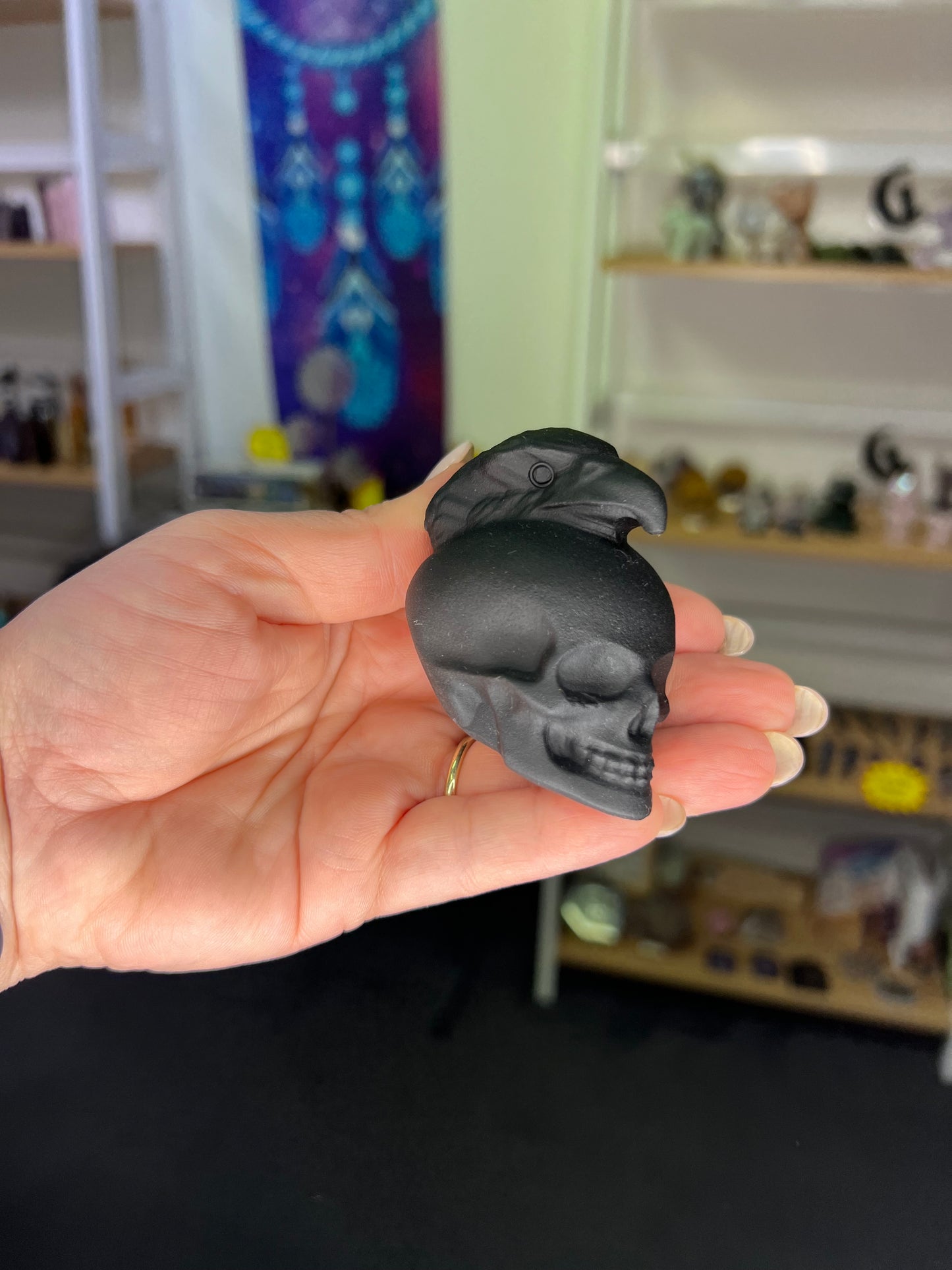 Black Obsidian Skull with Eagle