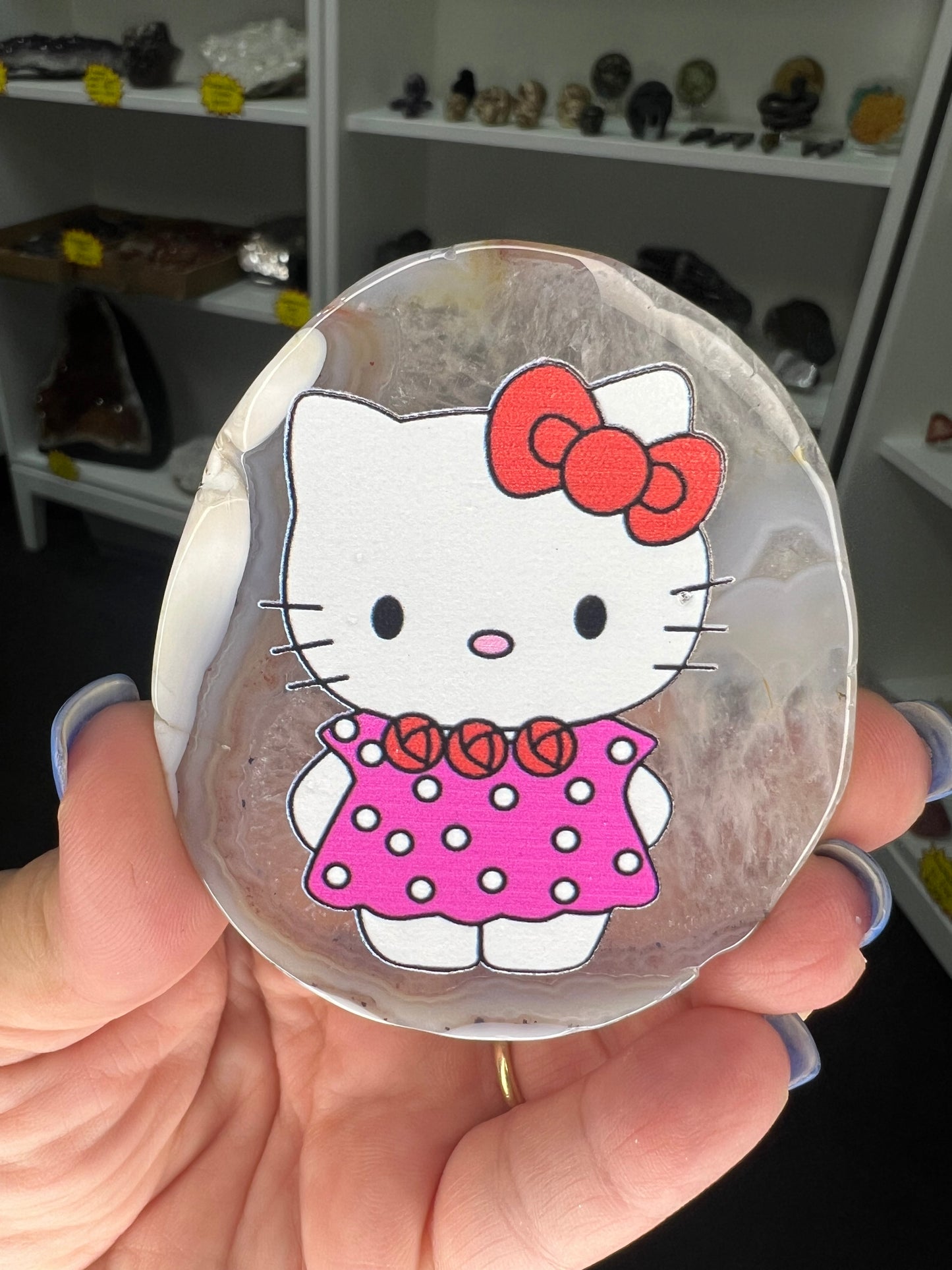Agate Slice with Hello Kitty Print