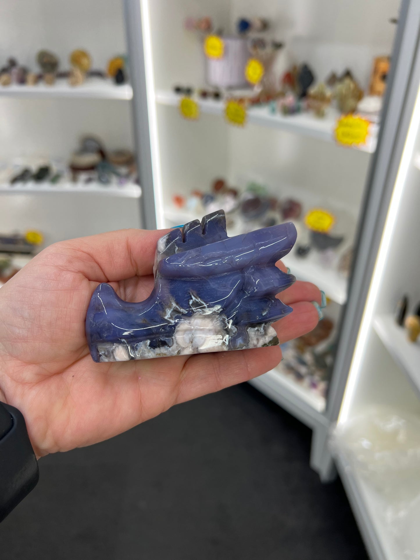 Blue Flower Agate Dragon Head