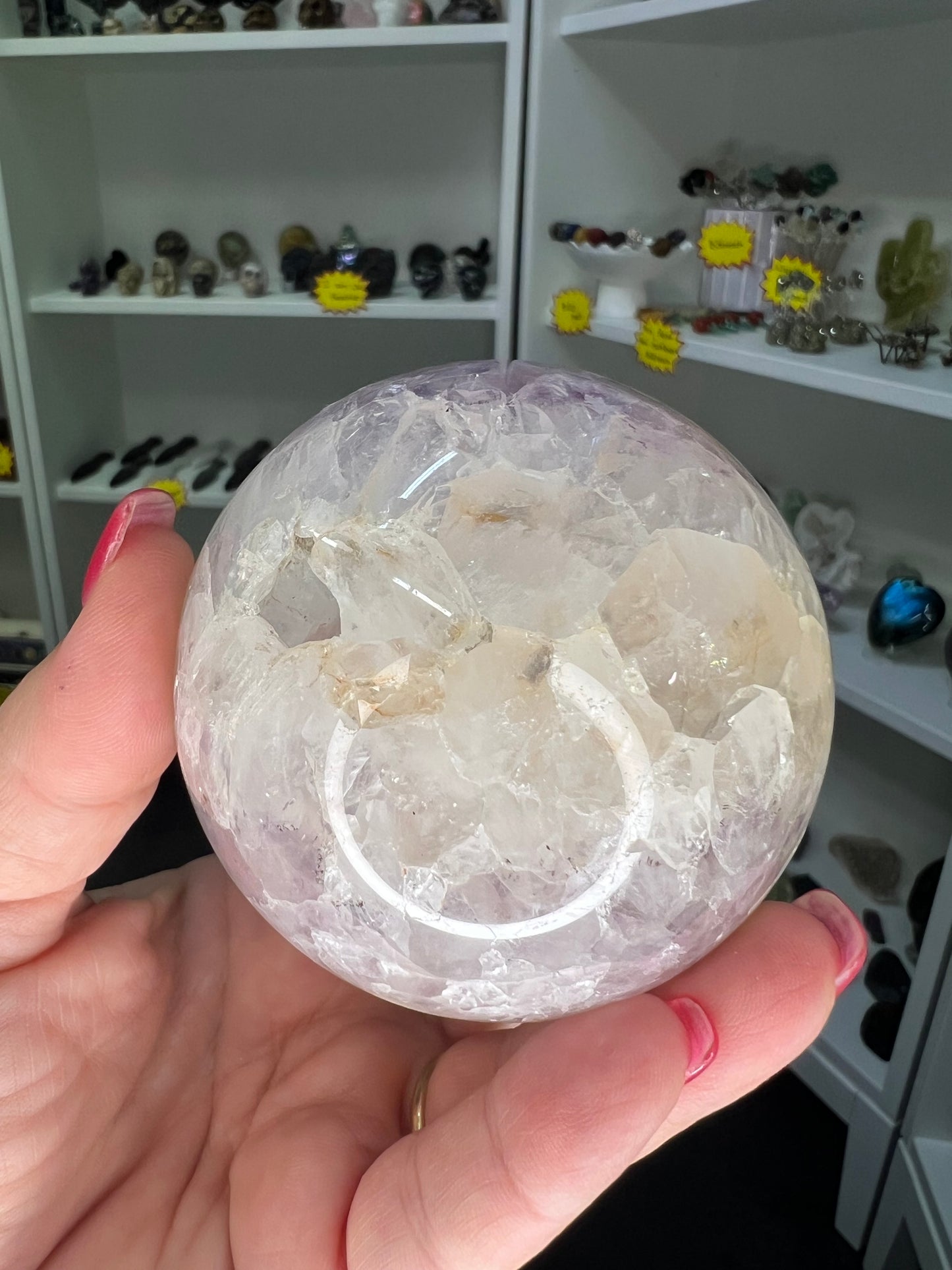 Amethyst x Flower Agate Sphere on Stand
