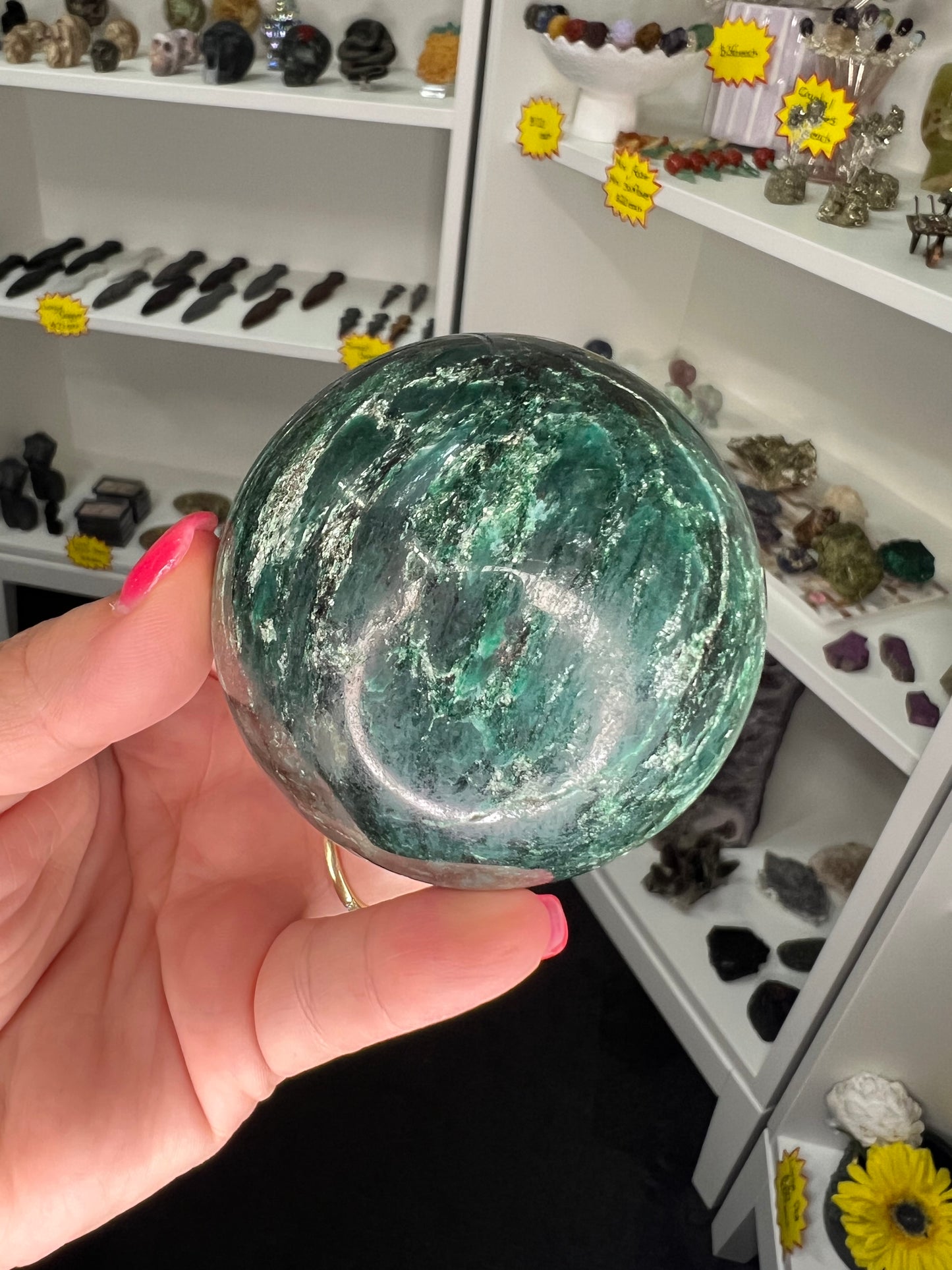 Green Mica Sphere with Stand