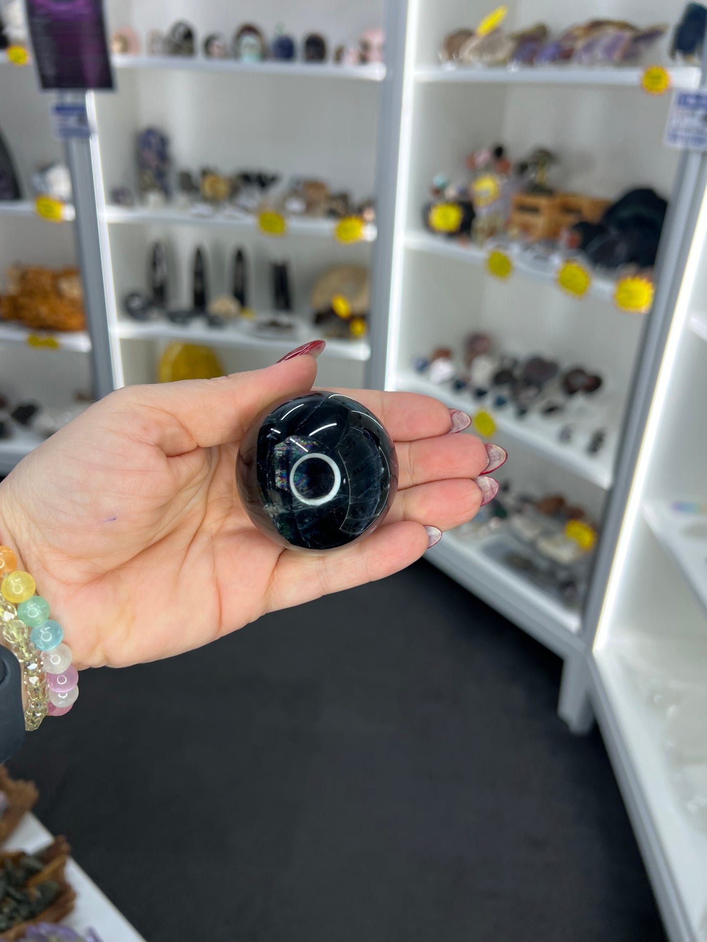Black Fluorite Sphere on Stand (UV Reactive)