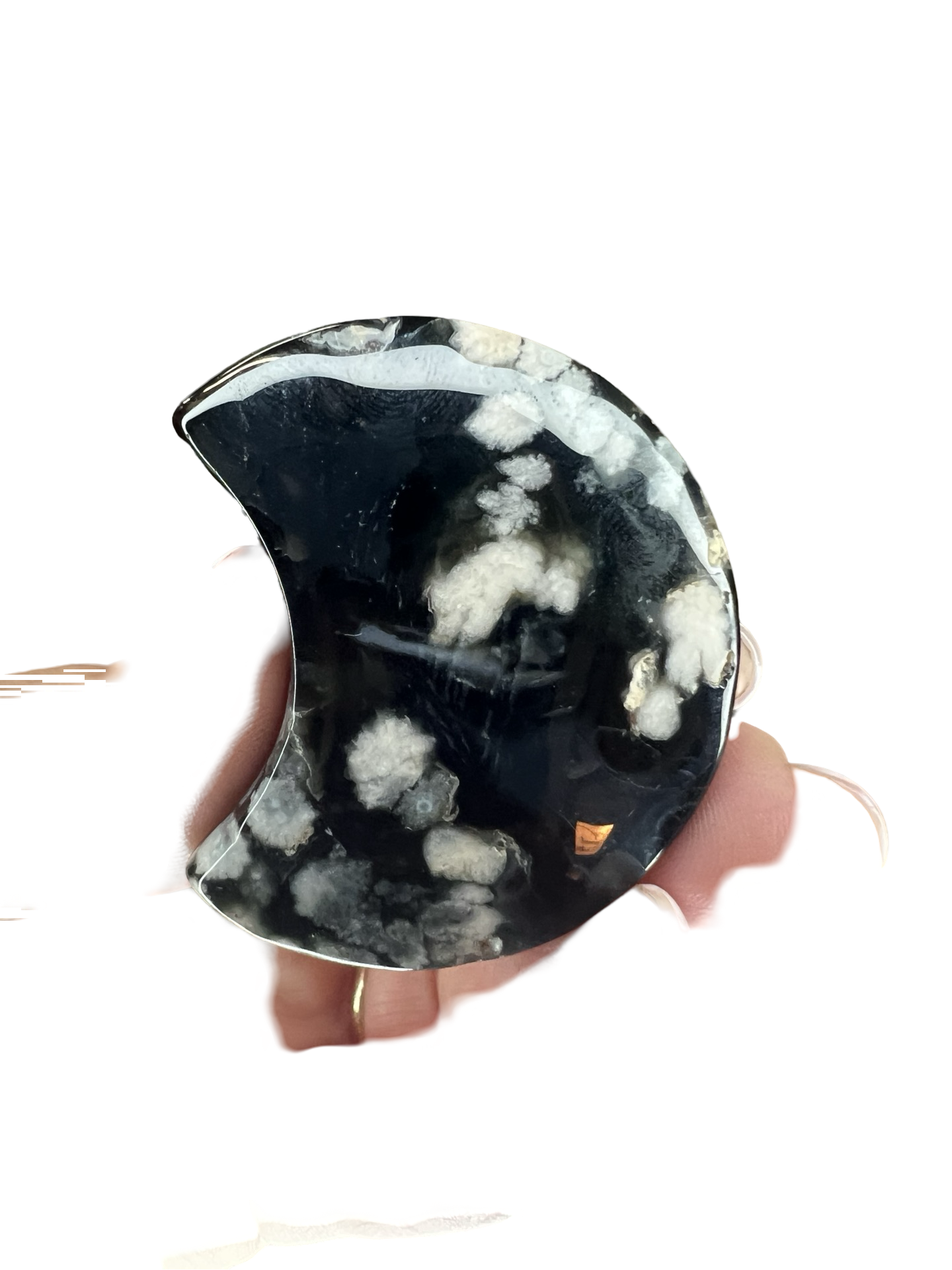 Black Flower Agate Moon Carving