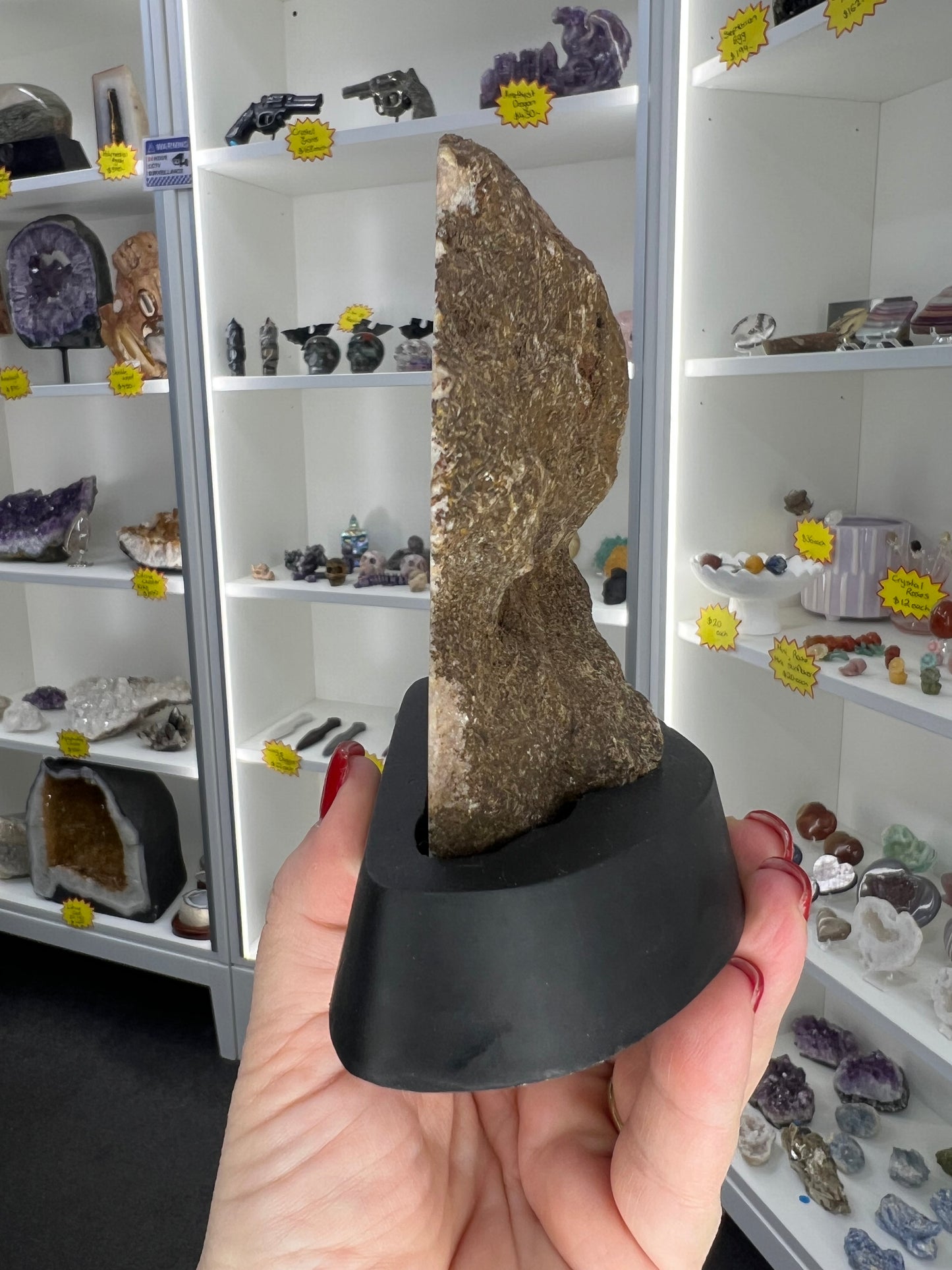 Pink Amethyst on Wooden Base