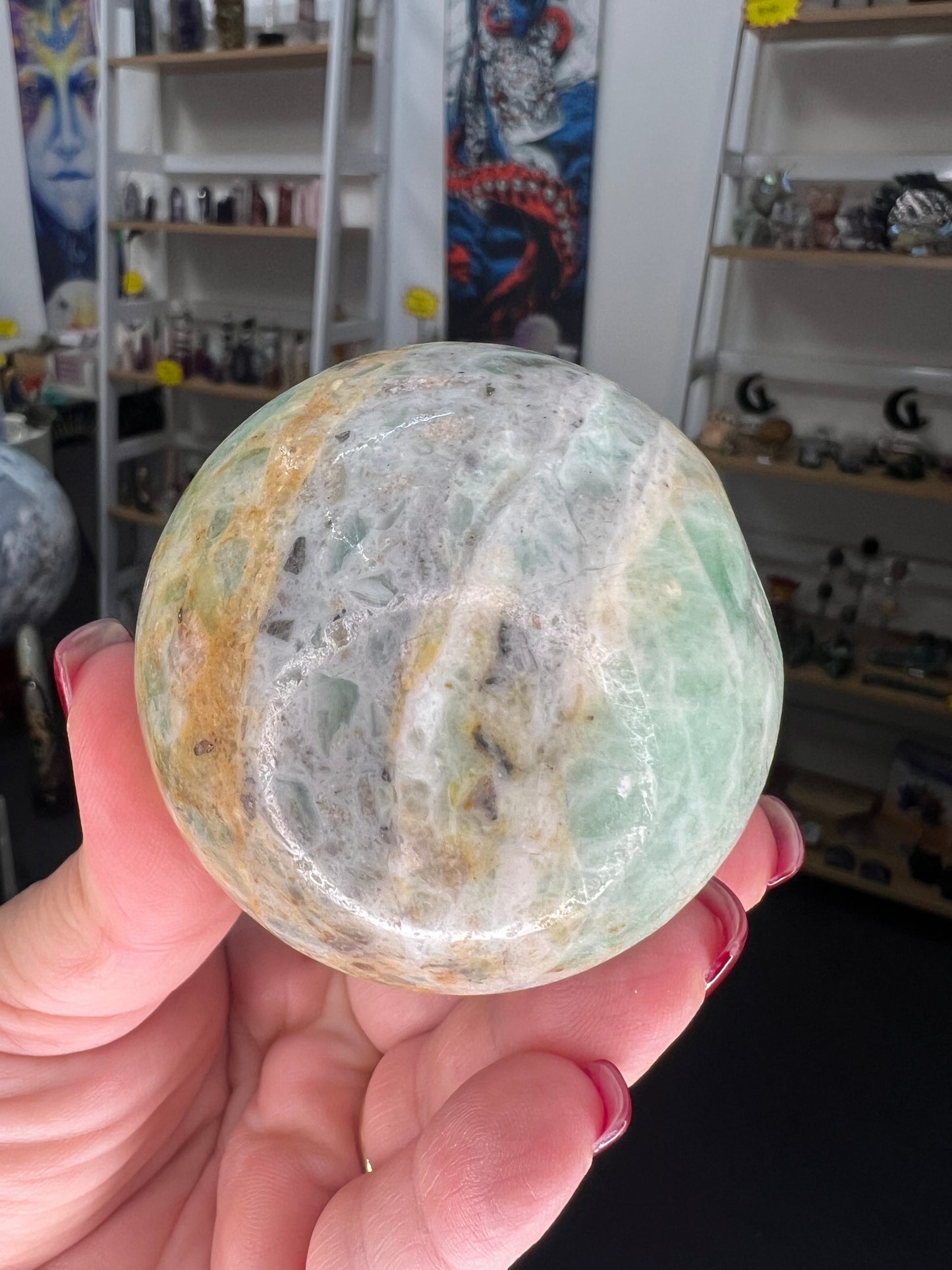 Variscite Indian Carved Sphere on Stand