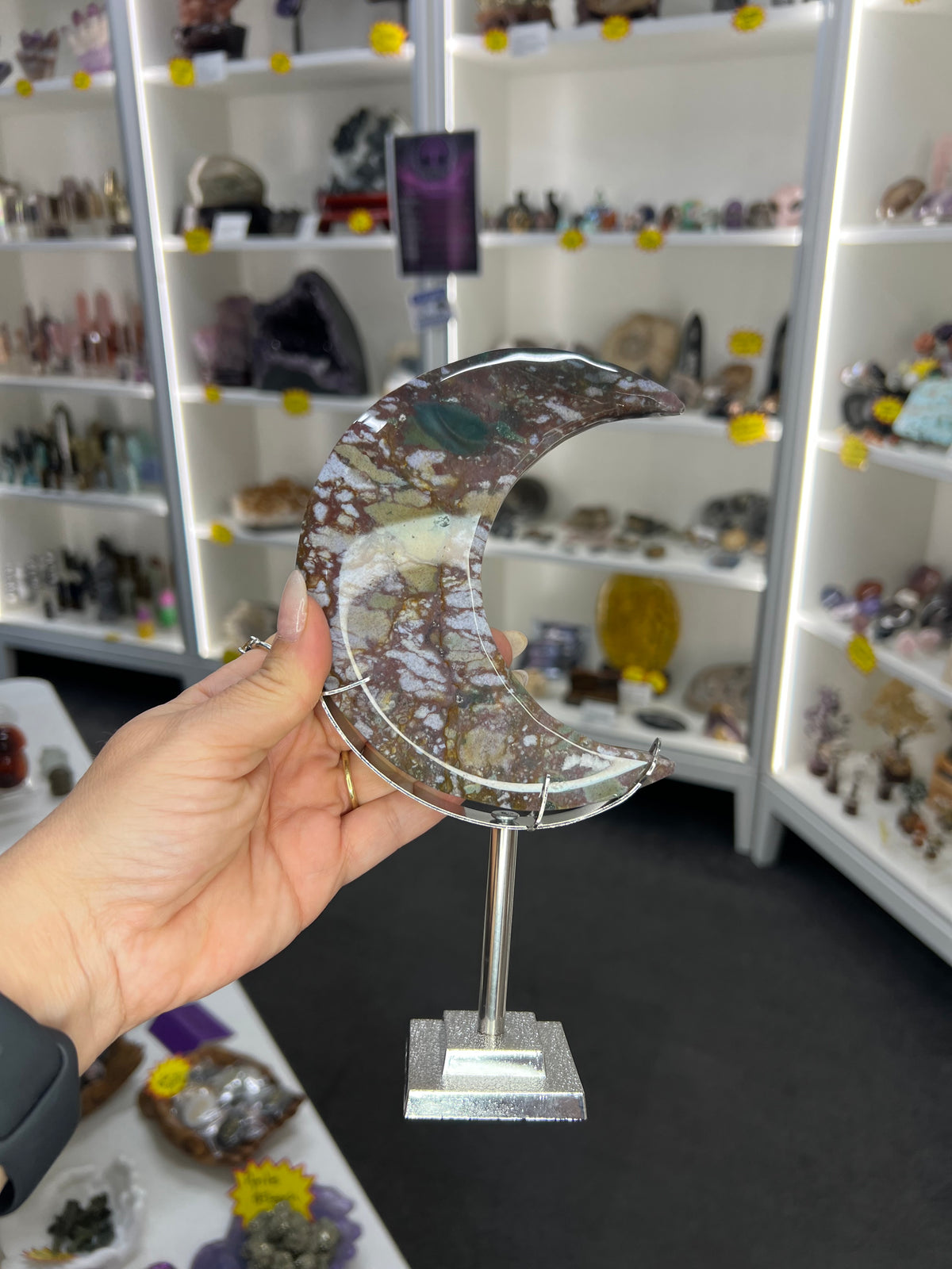 Ocean Jasper Moon on Stand