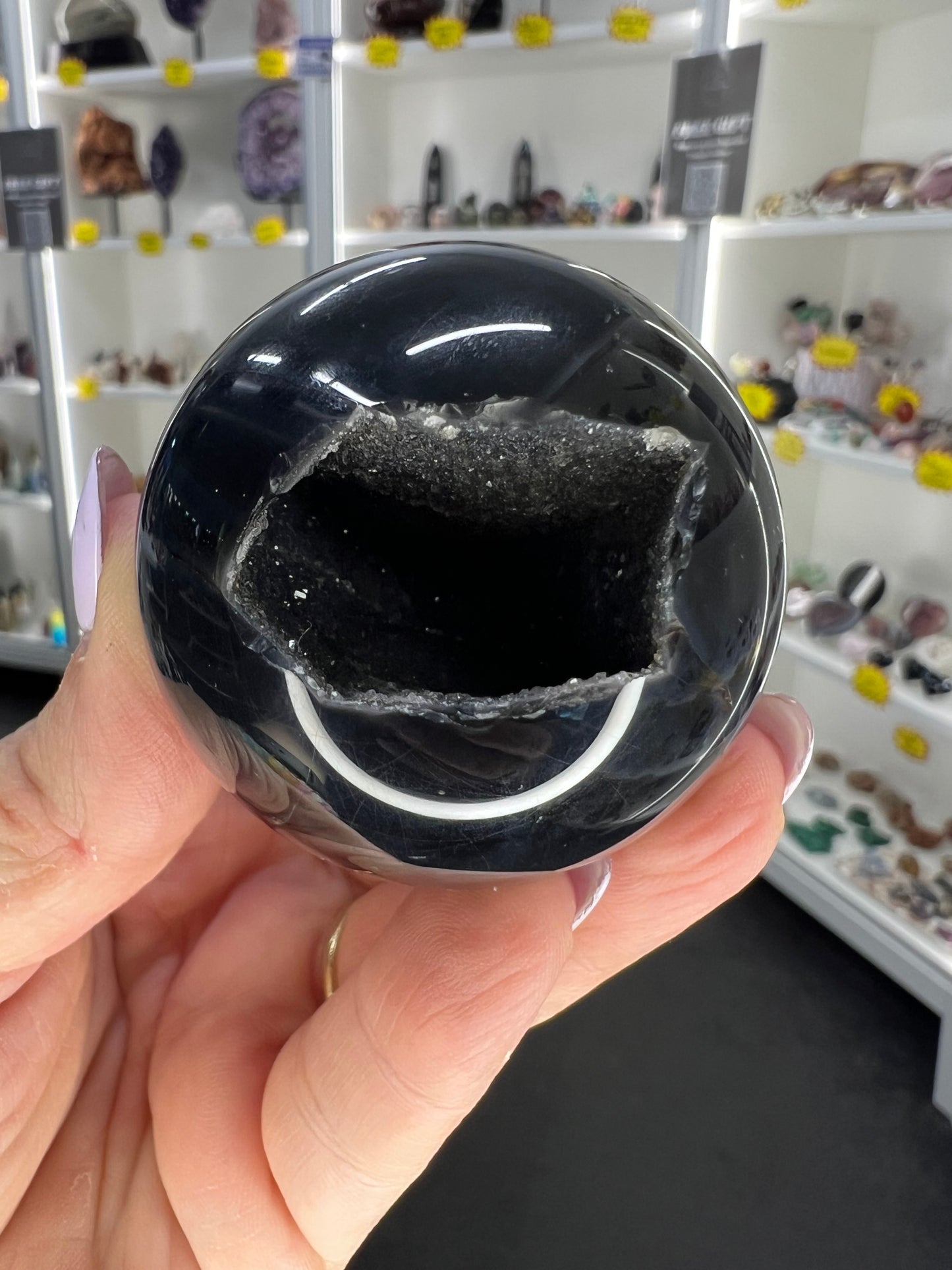 Druzy Black Agate Sphere with Stand