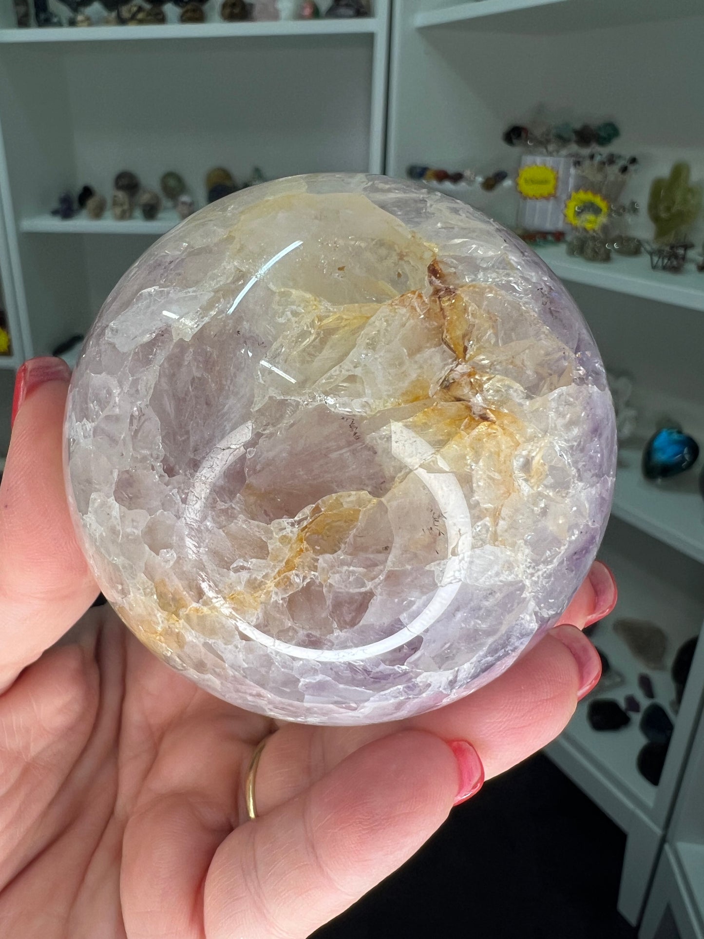 Amethyst x Flower Agate Sphere on Stand