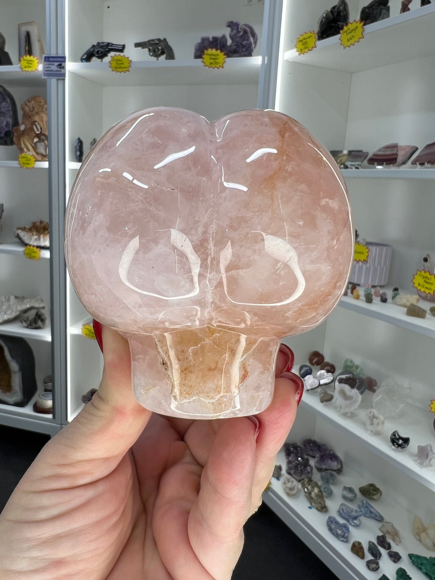 Rose Quartz Alien Head with Labradorite Eyes