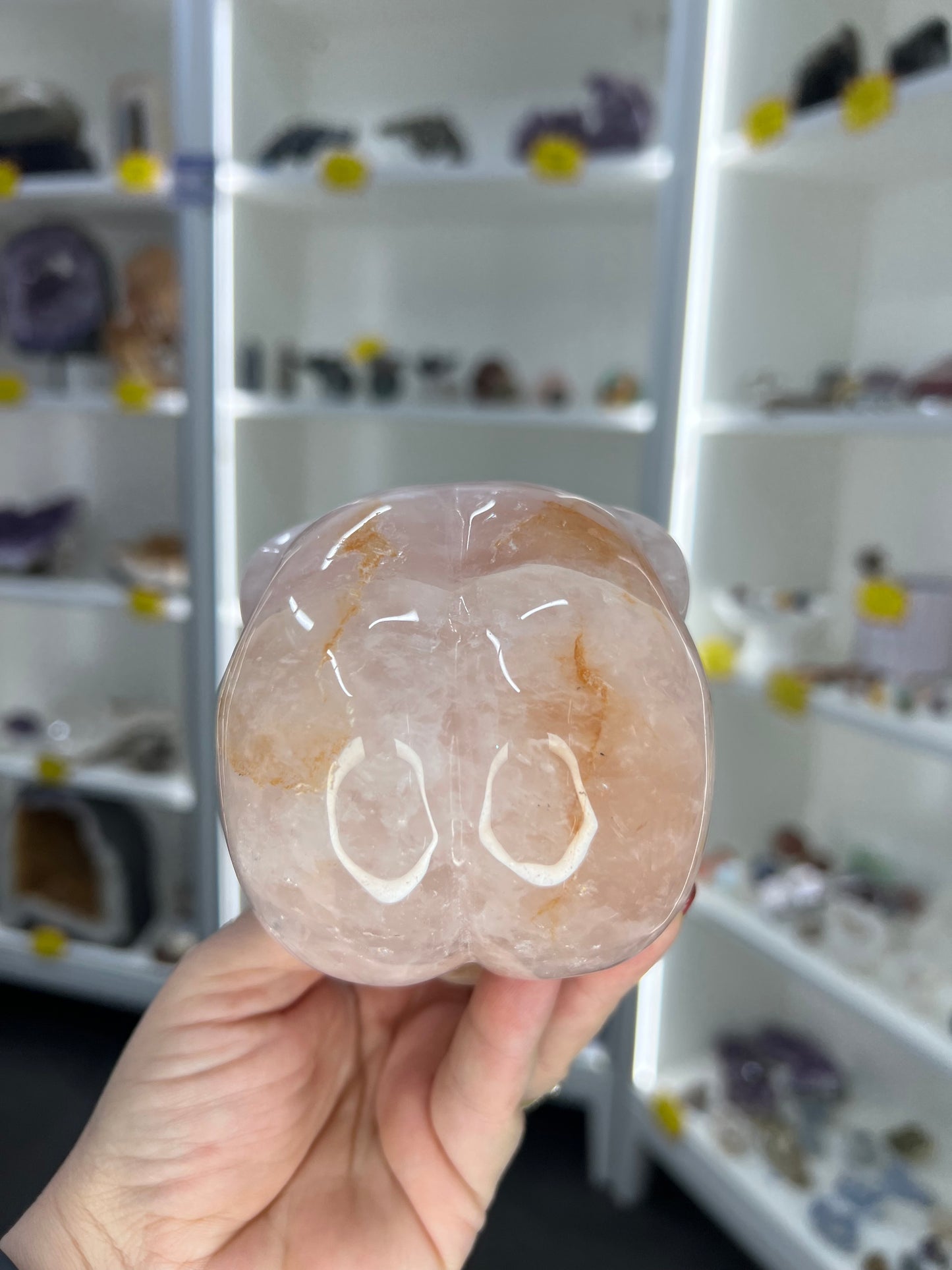Rose Quartz Alien Head with Labradorite Eyes