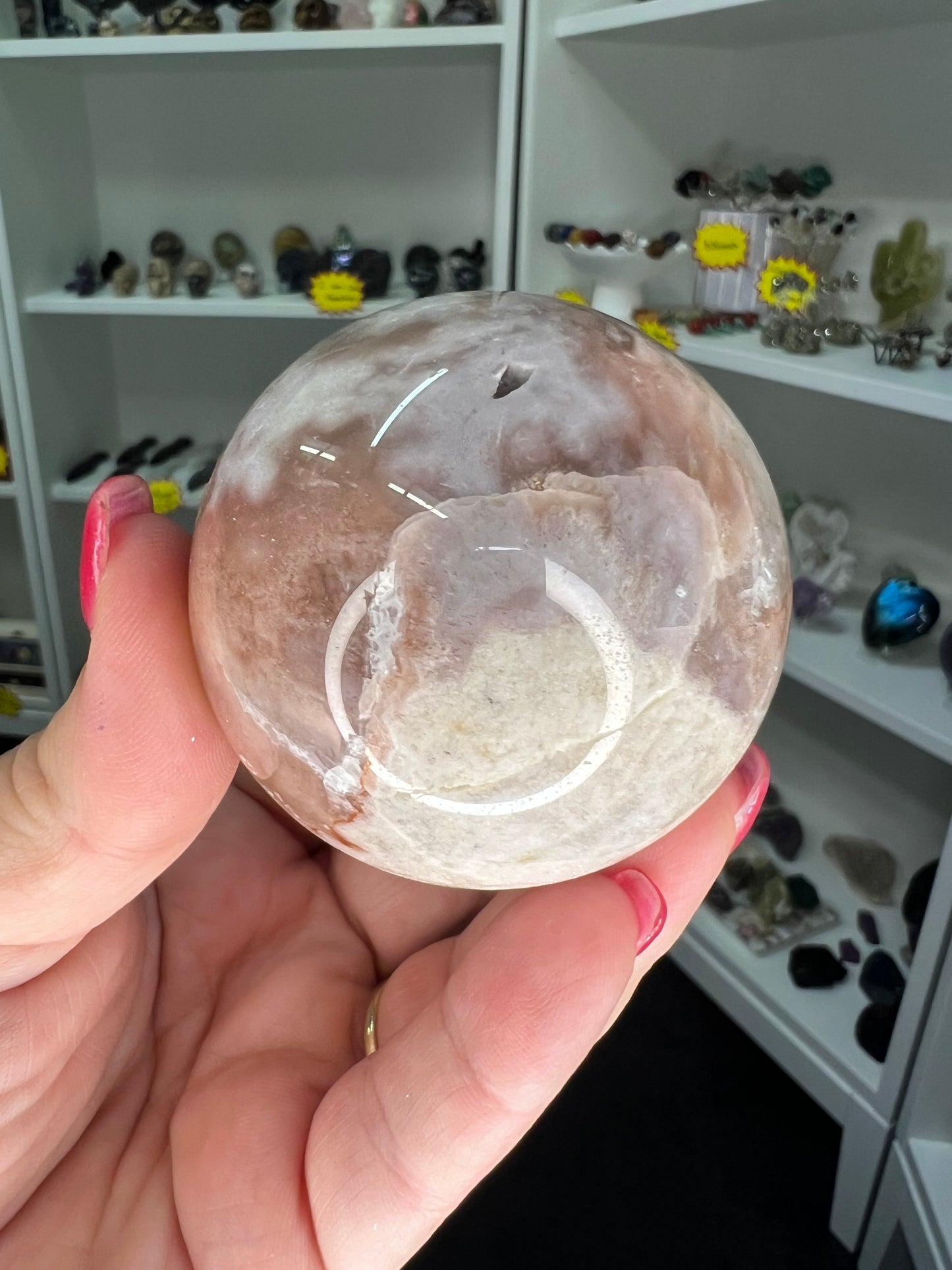 Amethyst x Flower Agate Sphere on Stand
