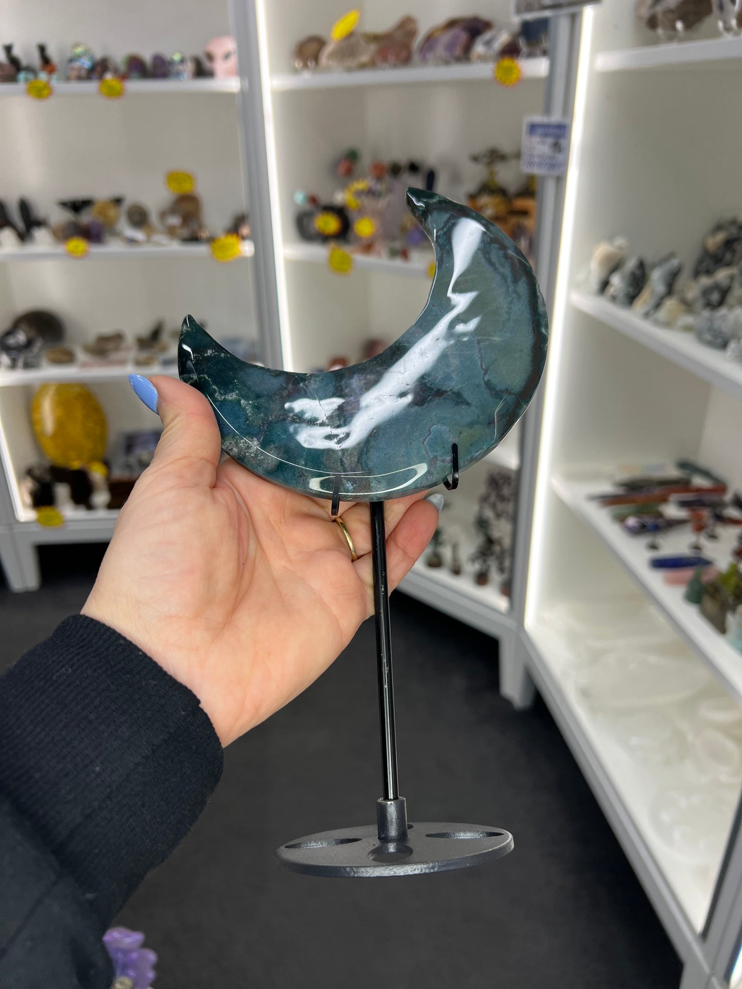Ocean Jasper Moon on Stand