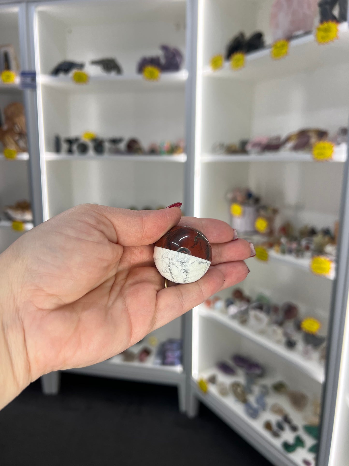 Red Jasper x Howlite Pokeball