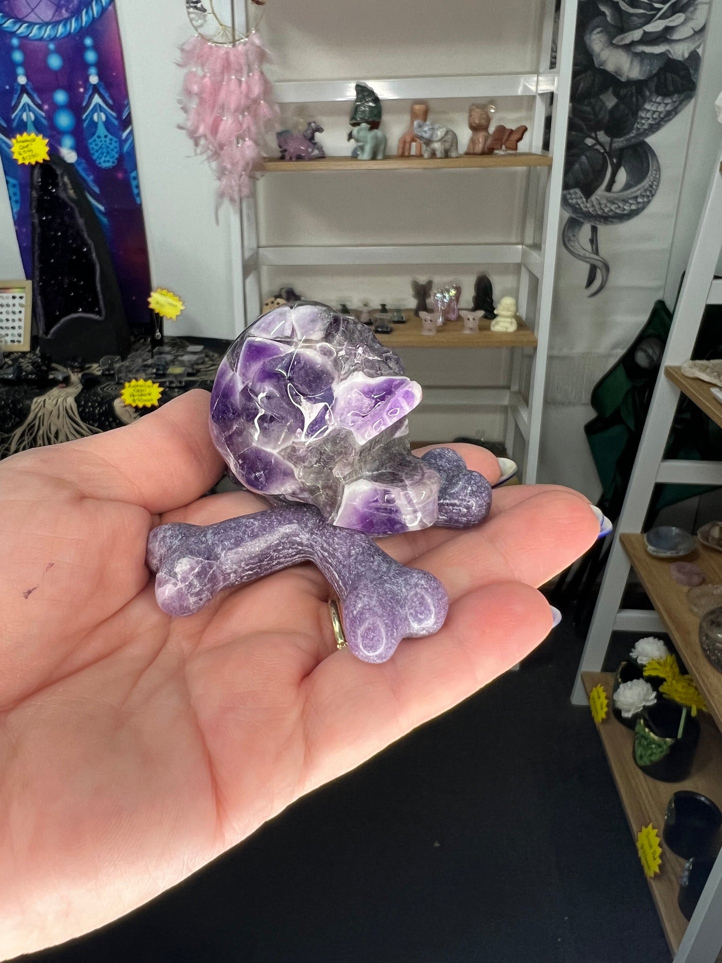Chevron / Dream Amethyst Skull with Lepidolite Base Set