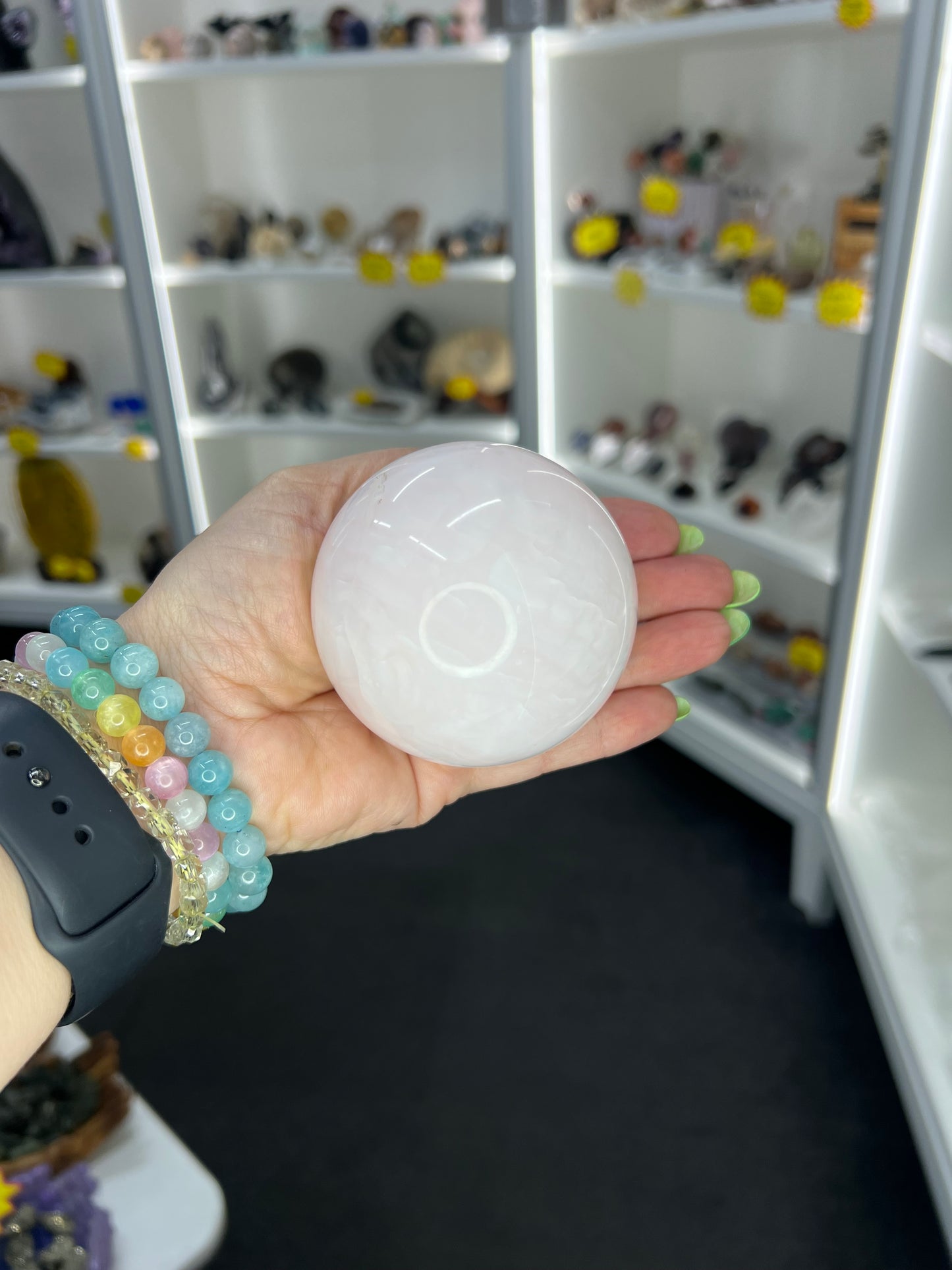 Pink Calcite Sphere on Stand