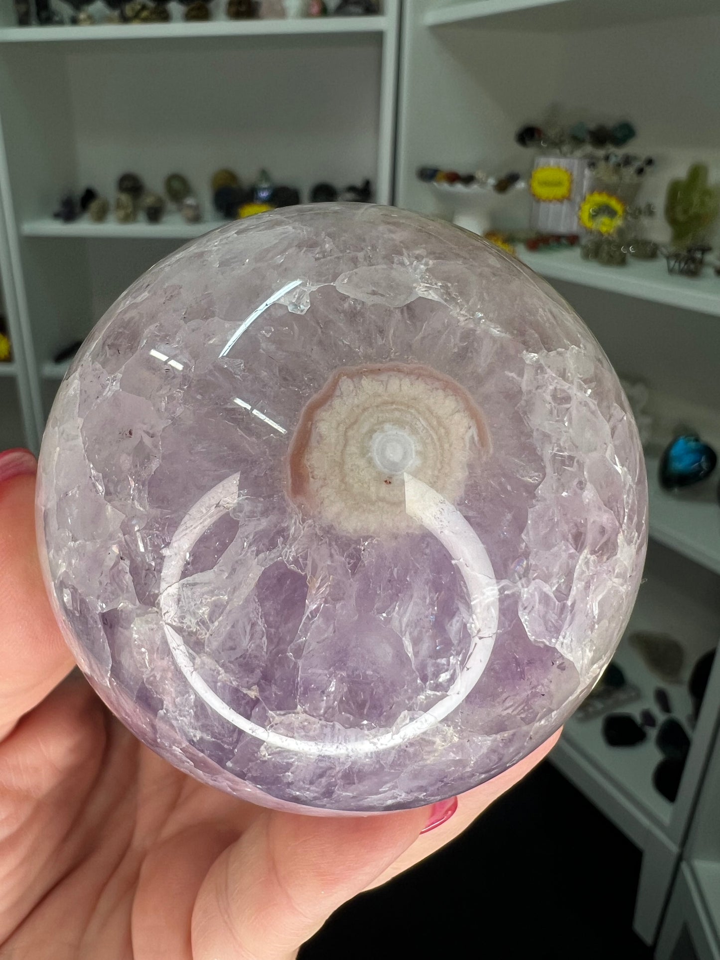 Amethyst x Flower Agate Sphere on Stand