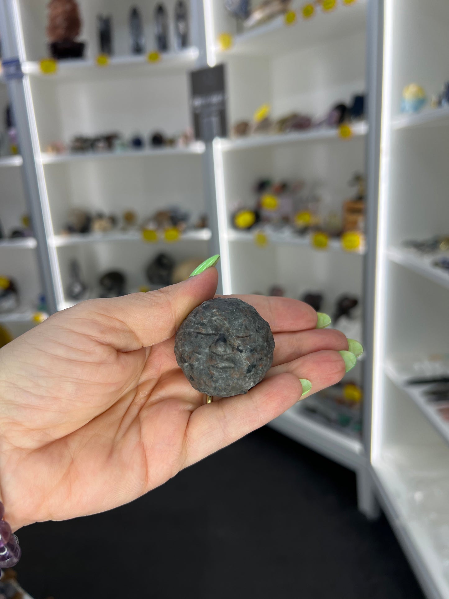 Yooperlite Moon Face Sphere on Stand (UV Reactive)