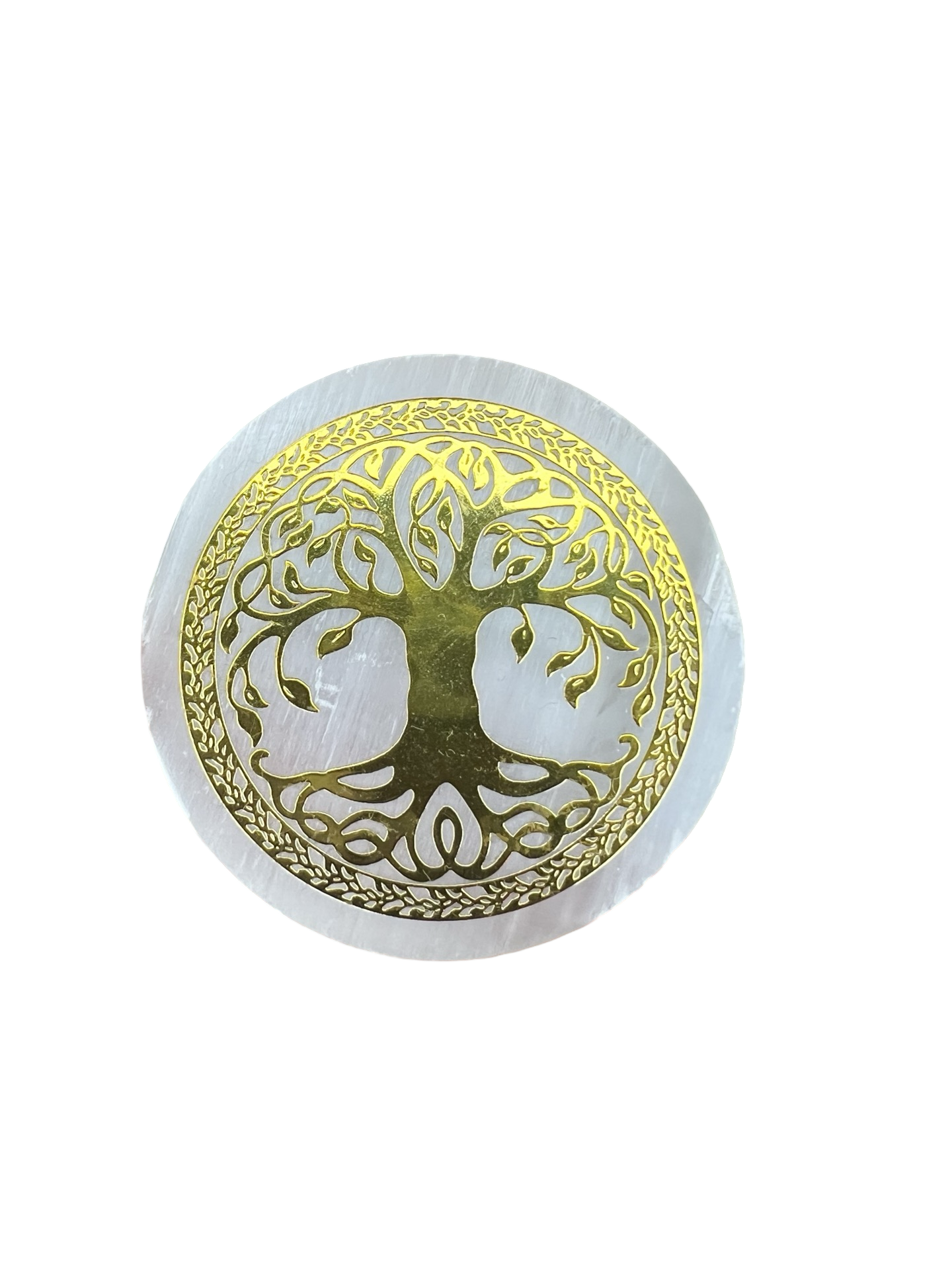 Selenite Disk with Tree of Life Print