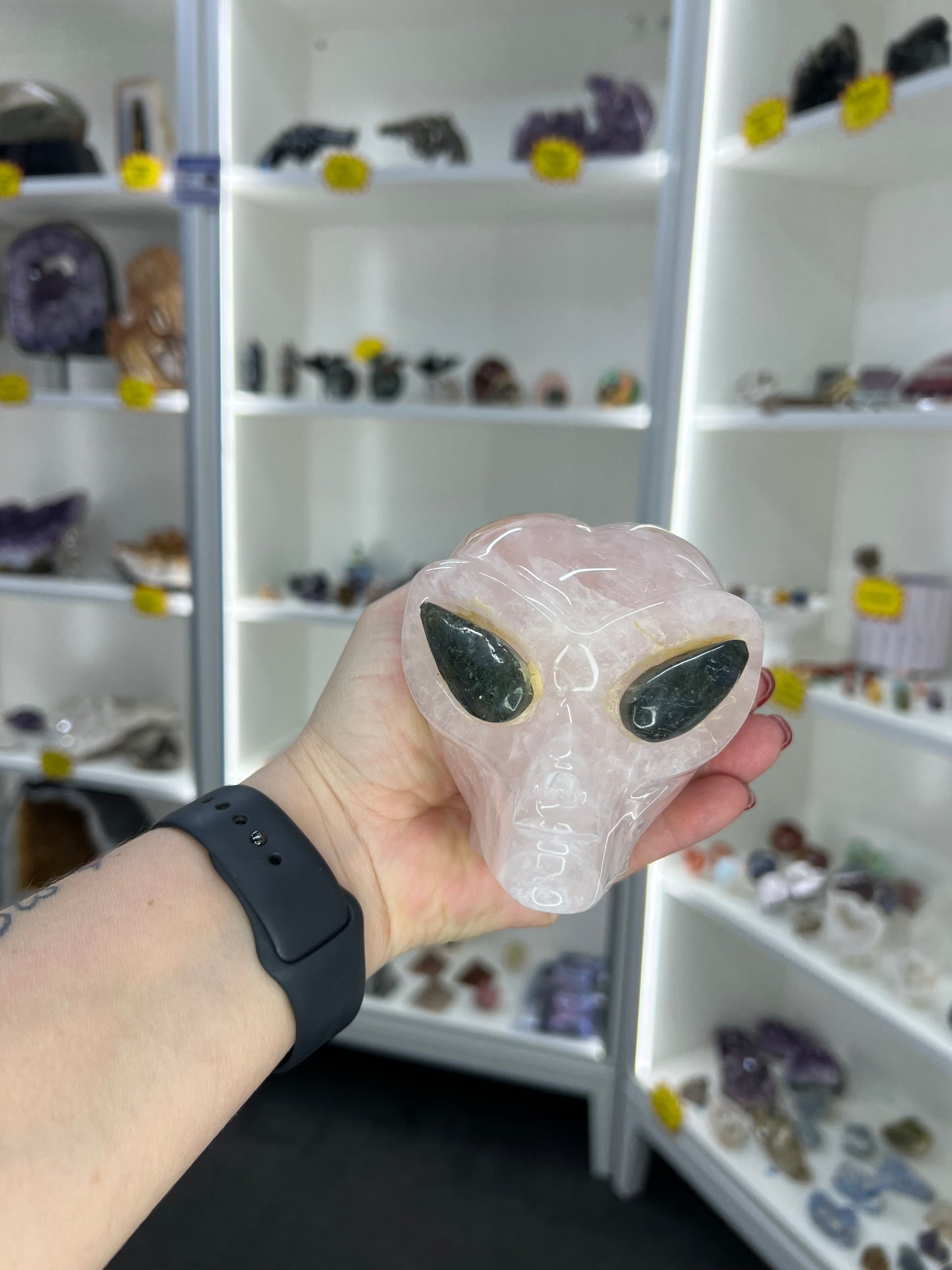Rose Quartz Alien Head with Labradorite Eyes