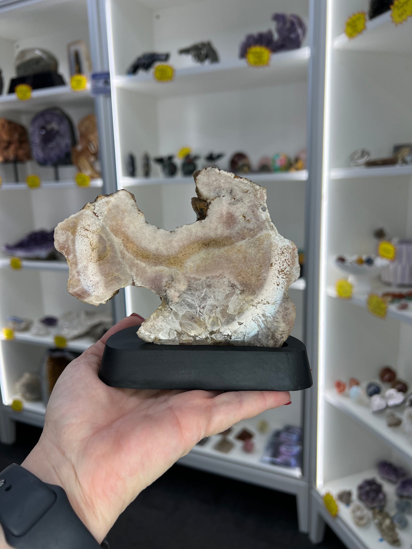Pink Amethyst on Wooden Base