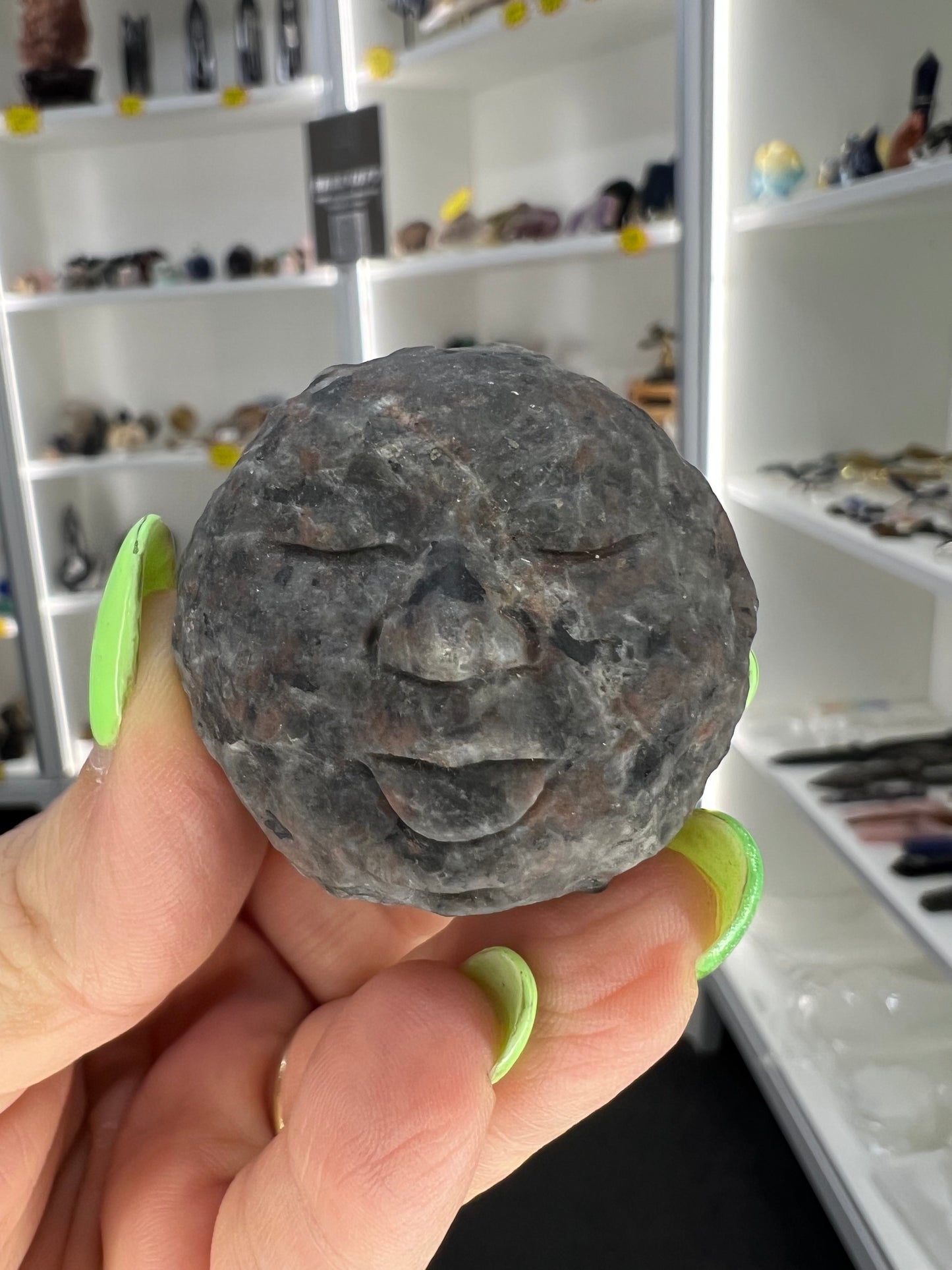 Yooperlite Moon Face Sphere on Stand (UV Reactive)