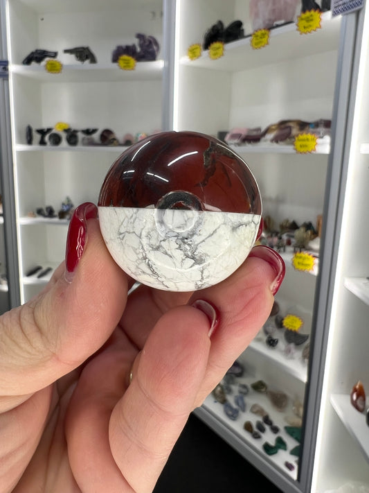 Red Jasper x Howlite Pokeball