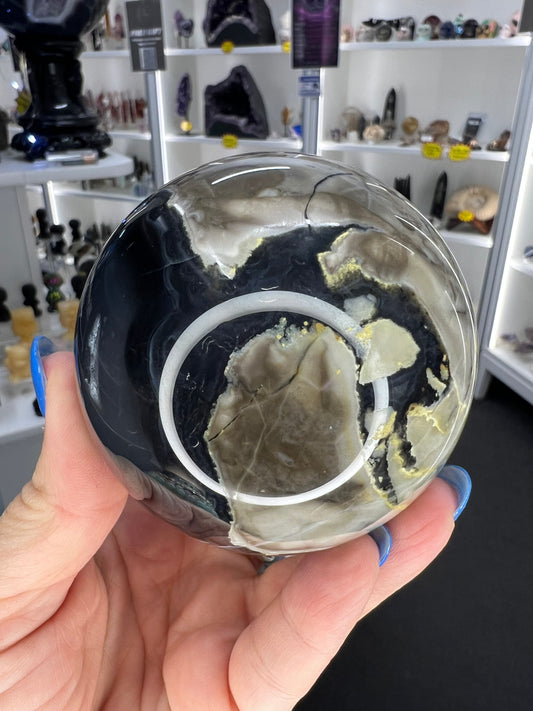 Volcano Agate Sphere on Stand (UV Reactive)