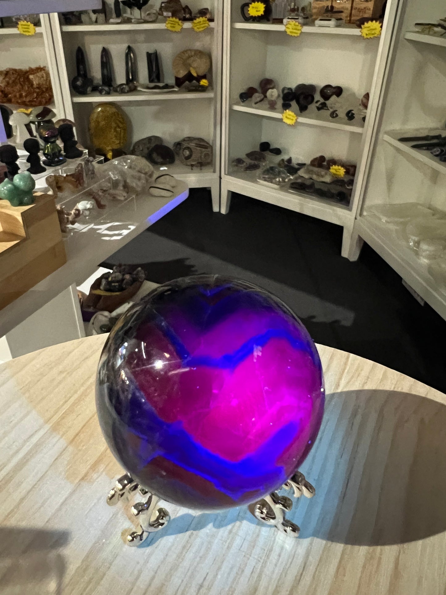 Black Fluorite Sphere on Stand (UV Reactive)