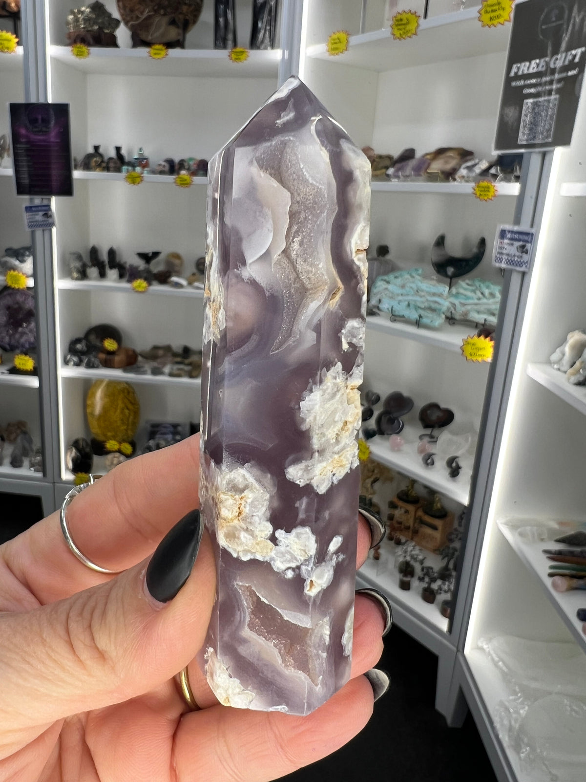 Black Flower Agate Tower