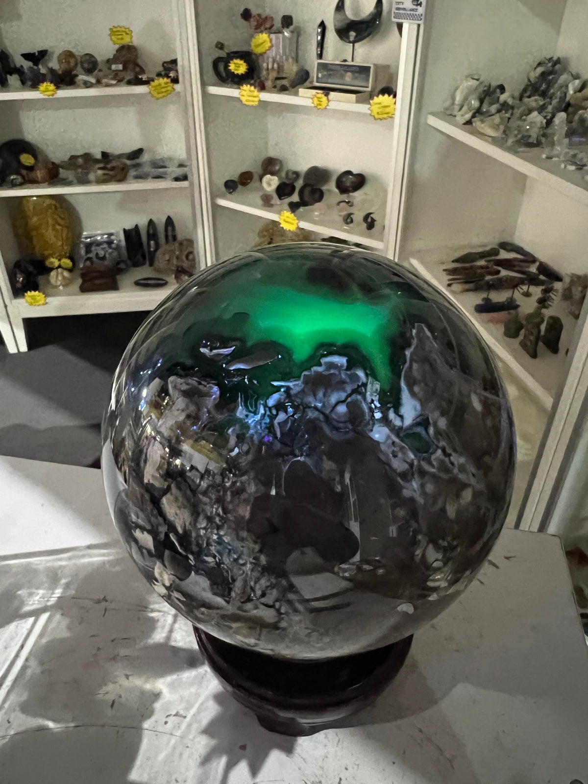 Huge Volcano Agate Sphere on Stand (UV Reactive)